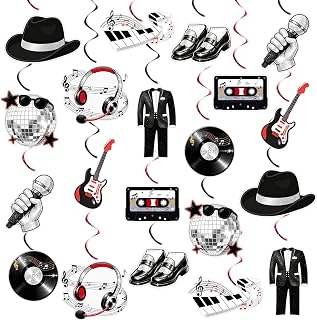 Music Legend Party Decorations Retro Pop Star Birthday Decorations Black Red Disco Dance Theme Hanging Swirls Music Lover Party Supplies