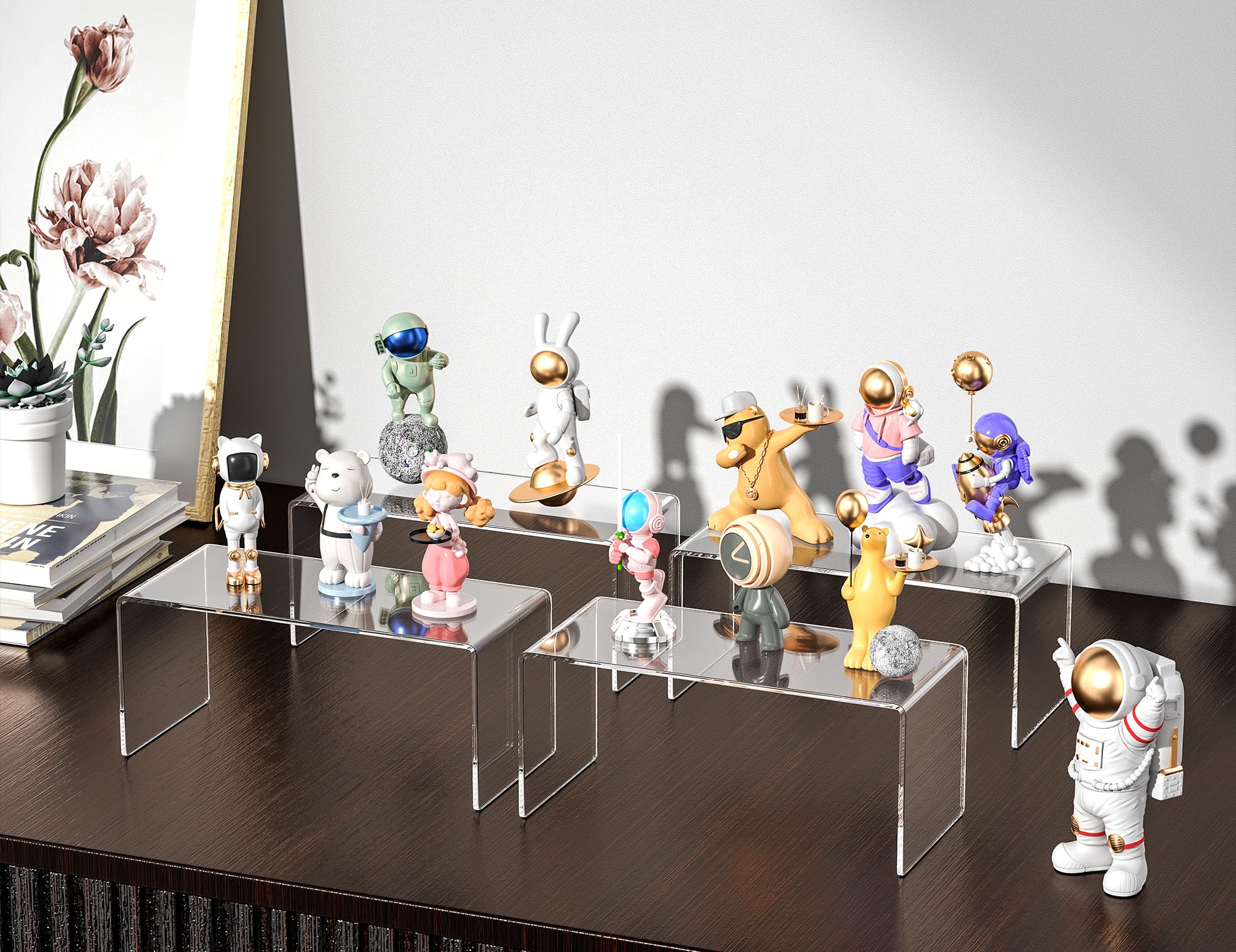 claytonic Trwałe, 4-pak dużych, przezroczystych, akrylowych podstawek o grubości 4 mm do figurek Funko POP, ekspozytor detaliczny, półka ekspozycyjna na biżuterię, 10, 20 x 10 cm