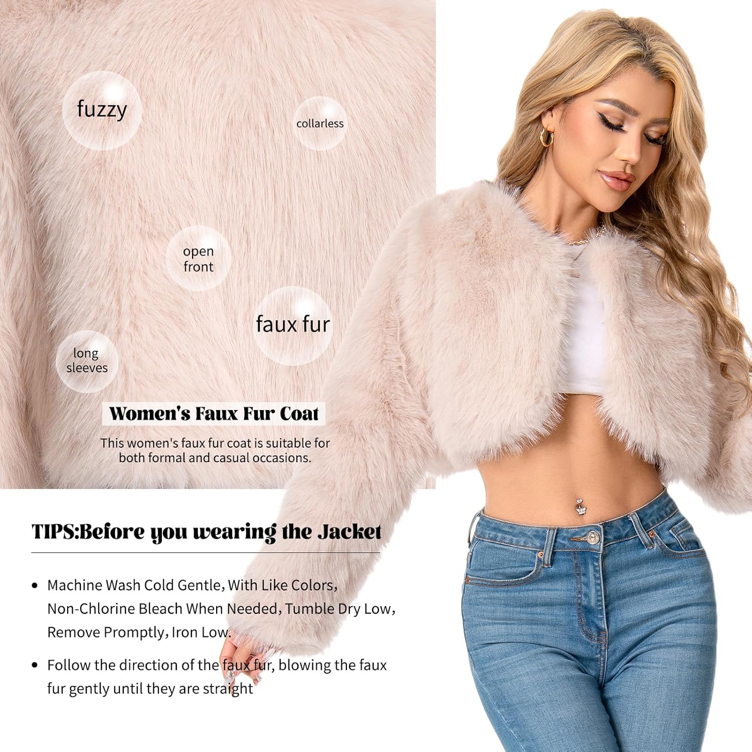 Fur Coats For Women,Plus Size Cropped Faux Fuzzy Jacket Fluffy Fall Coat. - Image 5