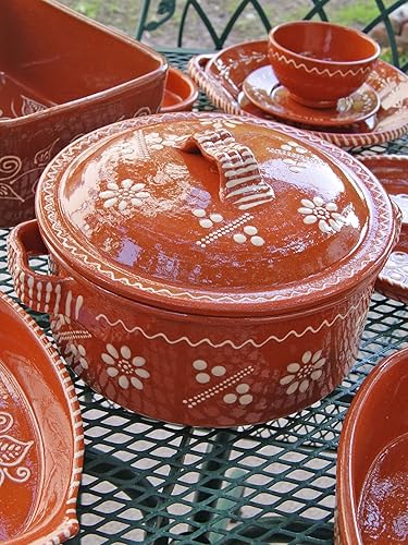 Miniatura 9 de Olla de cocina de arcilla esmaltada de cerámica portuguesa con tapa, cazuela de terracota (7 cuartos de galón)