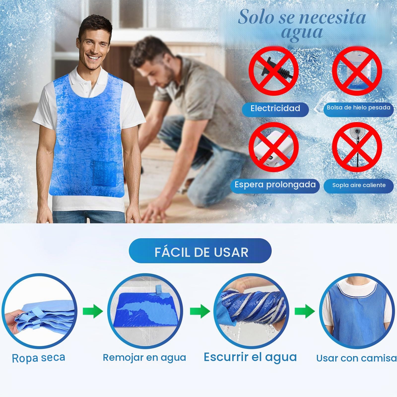 Chaleco refrigerante reutilizable para Hombres y Mujeres, chaqueta de refrigeración evaporativa de tejido PVA con ajuste ajustable para deportes al aire libre, senderismo y trabajo