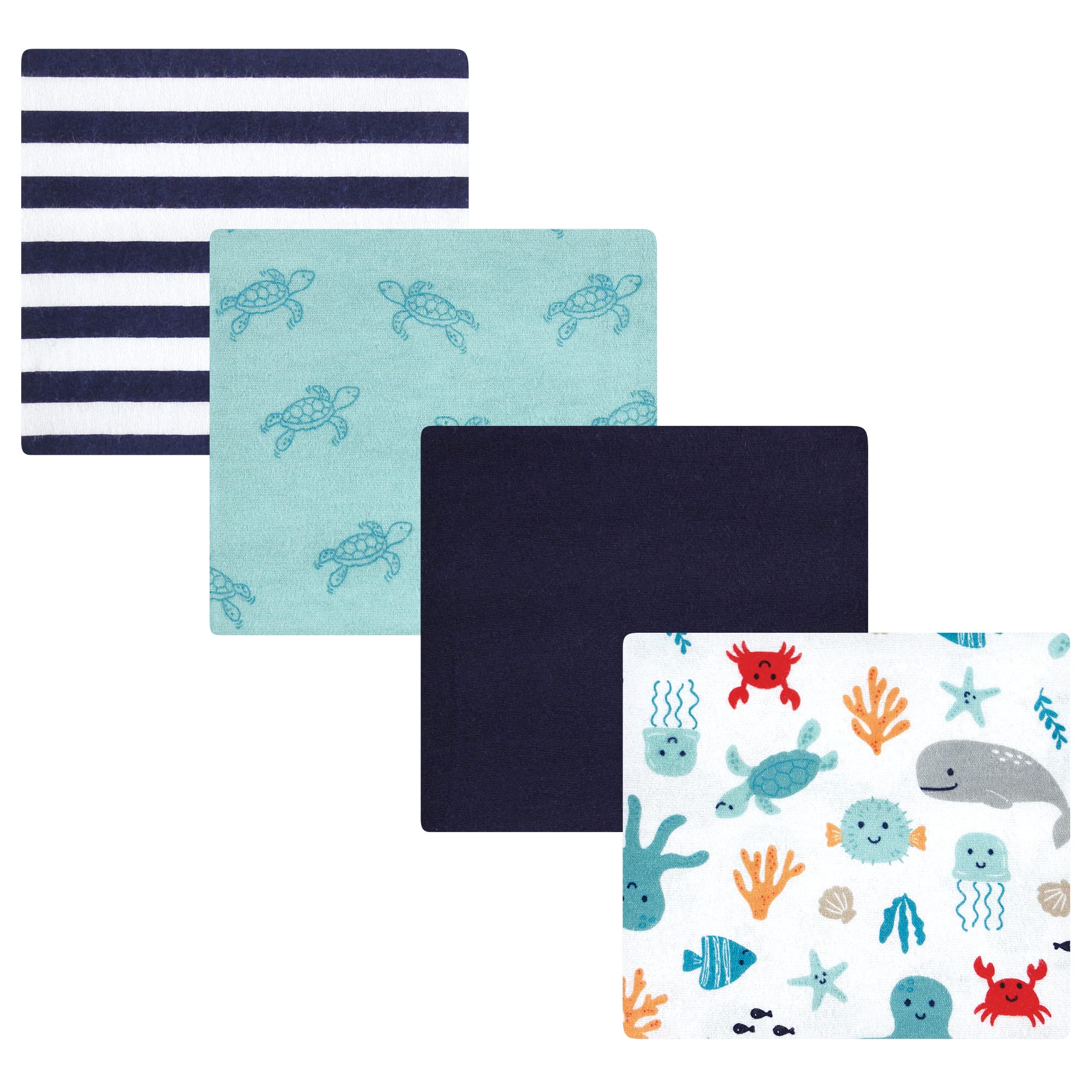 Hudson Baby Unisex Baby Cotton Flannel Receiving Blankets, Sea Characters, One Size