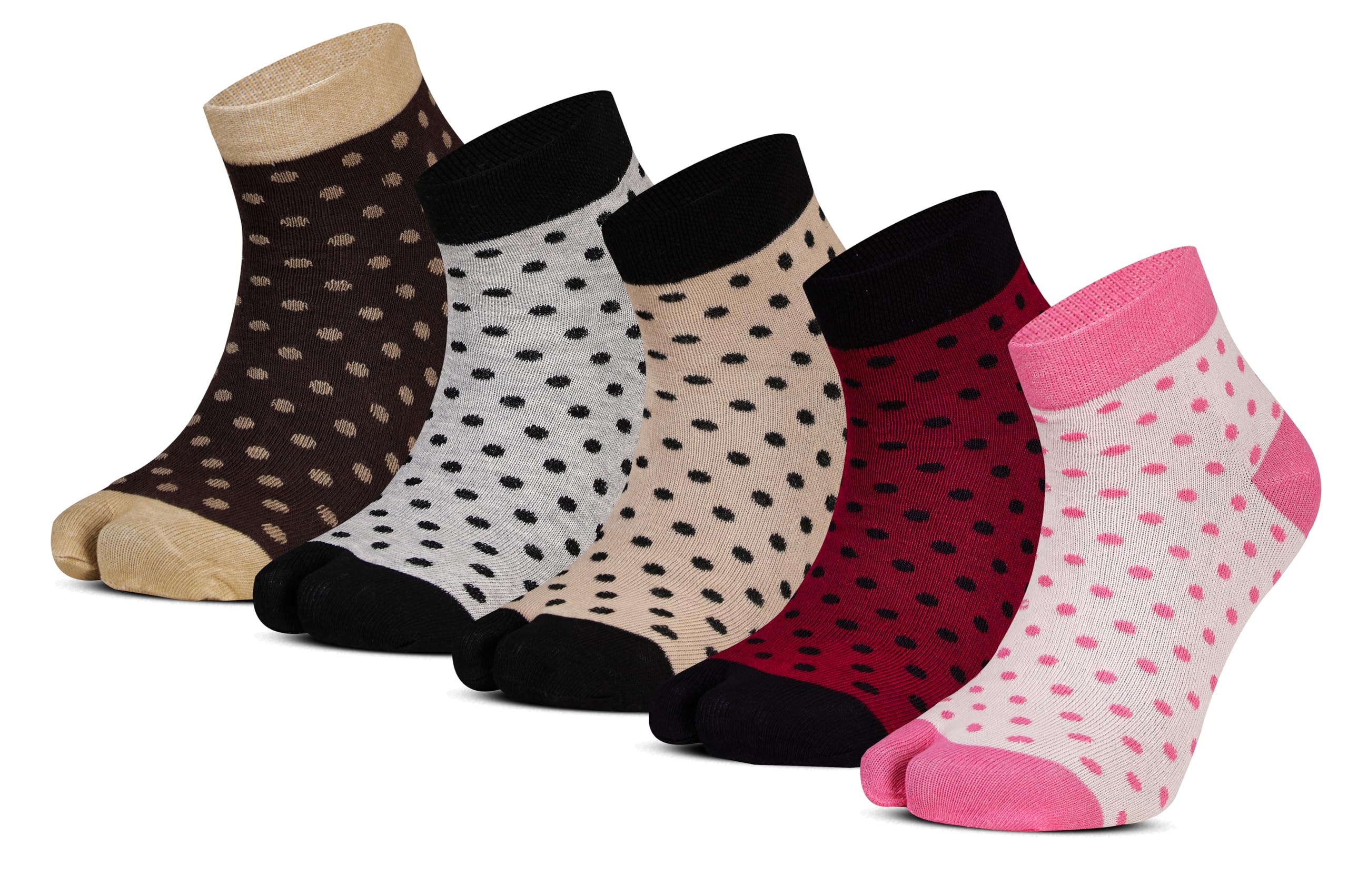 Women's Ankle Polka Print Cotton Thumb socks (pack of 5 pairs)(Multicolored, Free Size)-image-23