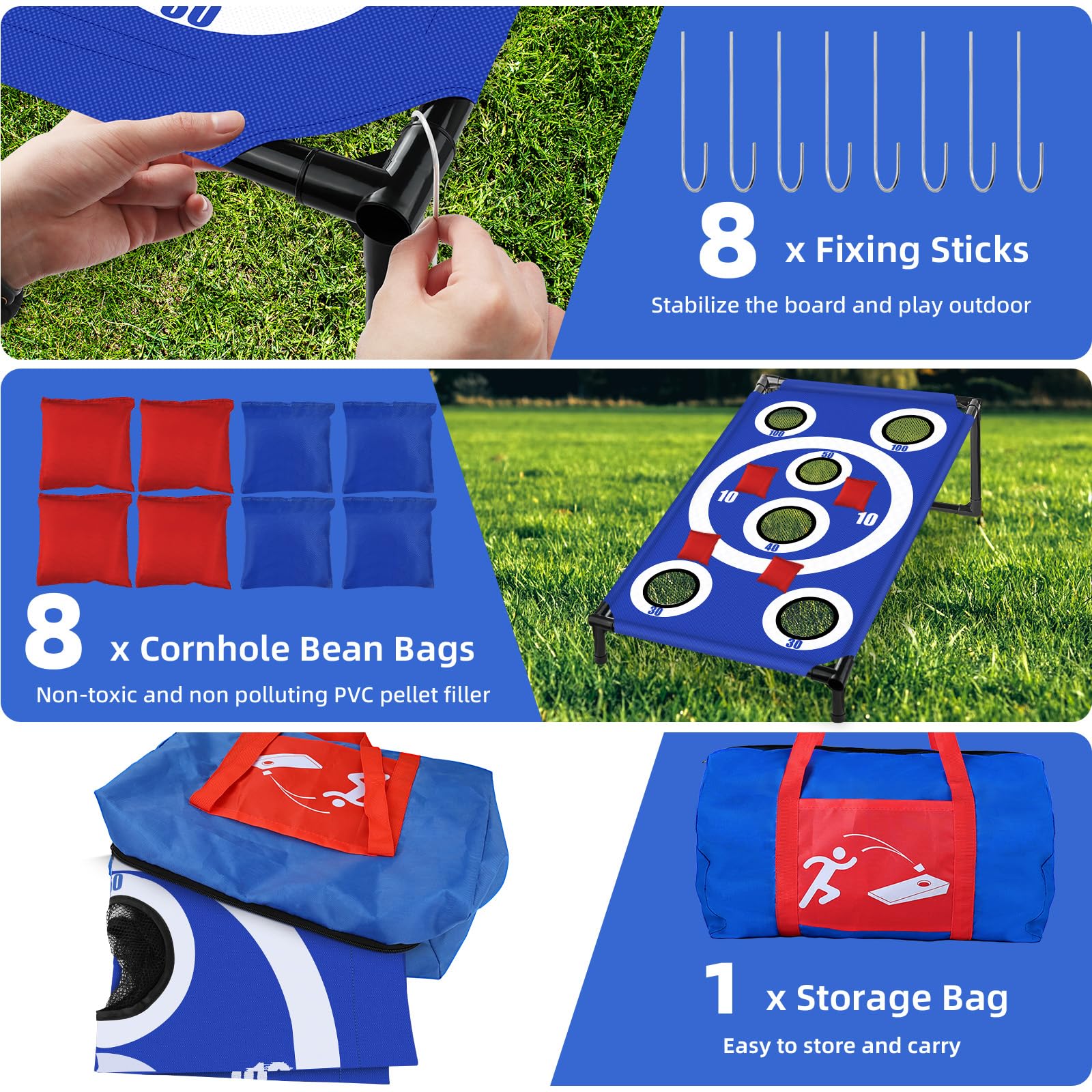 NZQXJXZ Juego de Cornhole para Familia y Adulto, 3x2 Ft Portátil Cornhole Juego de Lanzamiento con 8 Bolsas de Frijoles y Bolsa de Transporte, Ideal para al Aire Libre, Interior, Patio Trasero, Césped