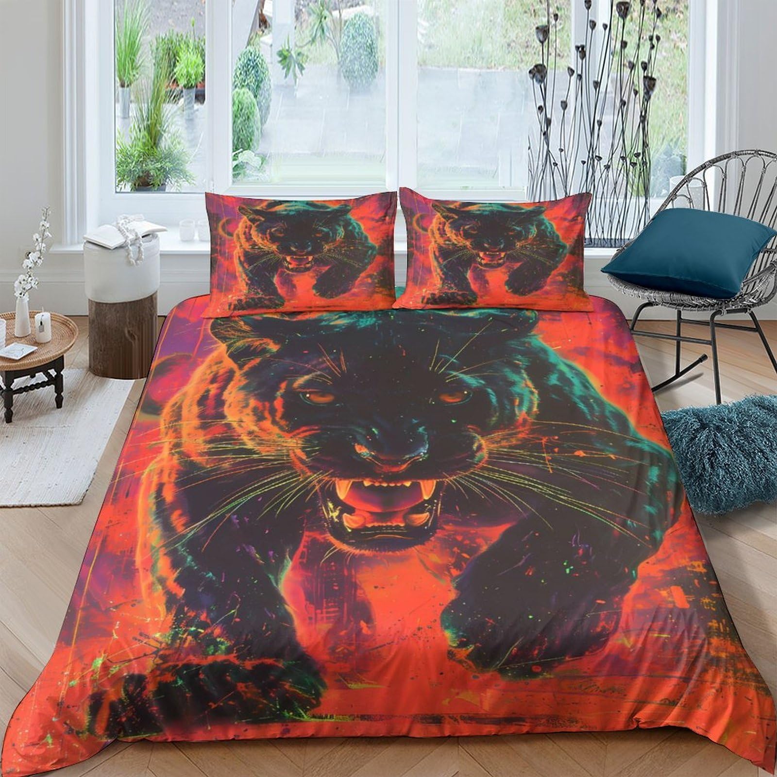 Ctjqhvkz Style-8 3D Printed Wild Panther Fitted Sheet Microfiber Soft Breathable Fire Art Bed Cover For Bedroom Dorm Decor Single（135X200cm）