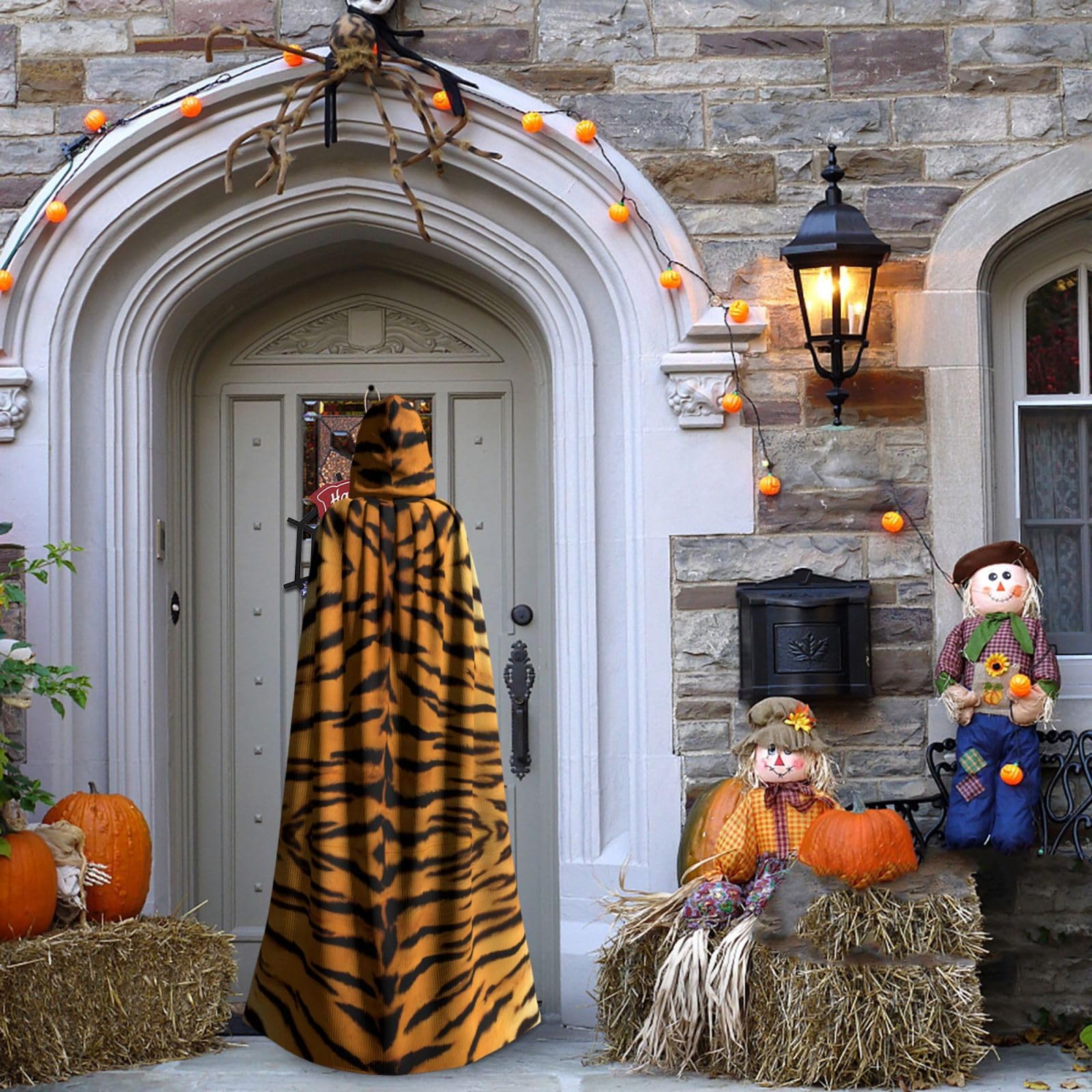 Mantello con cappuccio per Halloween, per adulti, facile da pulire, perfetto per feste e cosplay, palcoscenico e altro, con pelle di tigre, nero, Taglia unica