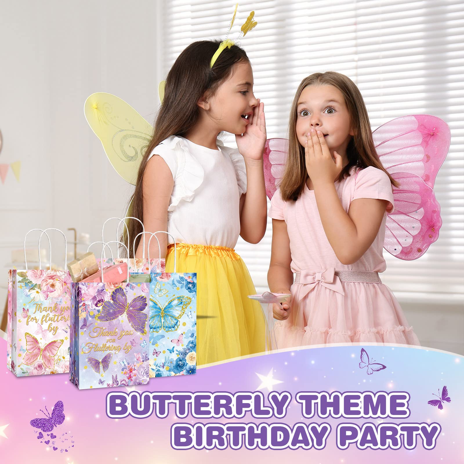 50-Pack Butterfly Party Favor Bags - Resealable Purple Floral Goodie Bags With Handles