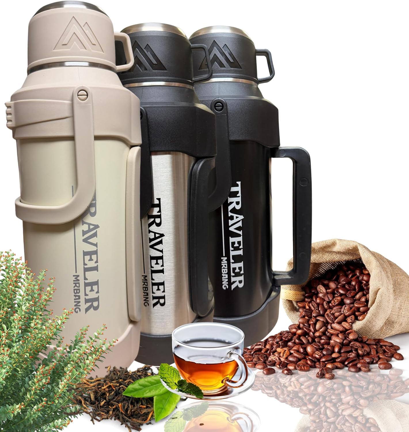 176oz Large Capacity Vacuum Insulated Water Bottle with Tea Infuser, Double Wall Stainless Steel cylinder for Hot & Cold Drinks, Leakproof Travel Flask for Camping, Gym & Office (Black)