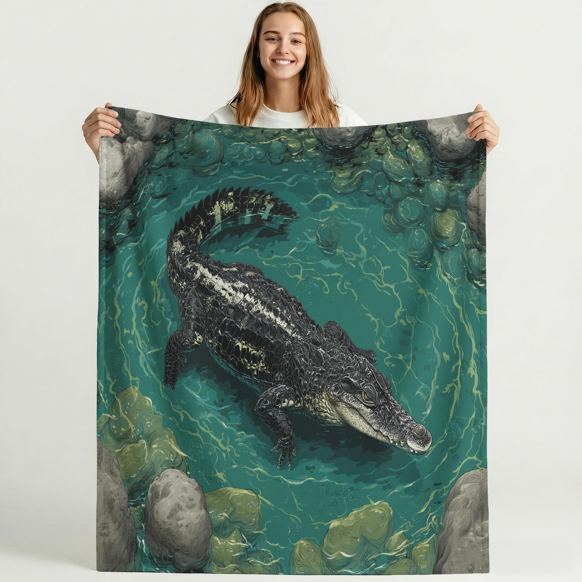 Morski paw koc flanelowy z polaru, nadruk zimowy ciepły miękki puszysty koc z mikrofibry, tradycyjne zwierzęta naturalna woda w kratę do sypialni salon sofa 220 x 270 cm