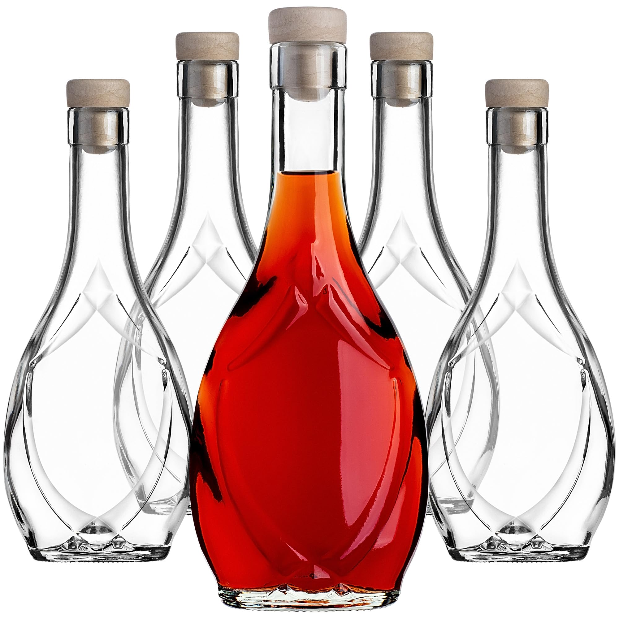 Kadax 250Ml Empty Glass Bottles 250 Ml, Pack Of 5, Liqueur Bottles With Corks, Bottles For Filling Liquor, Wine And Schnaps, Decorative Bottles, Glass Wine Bottles