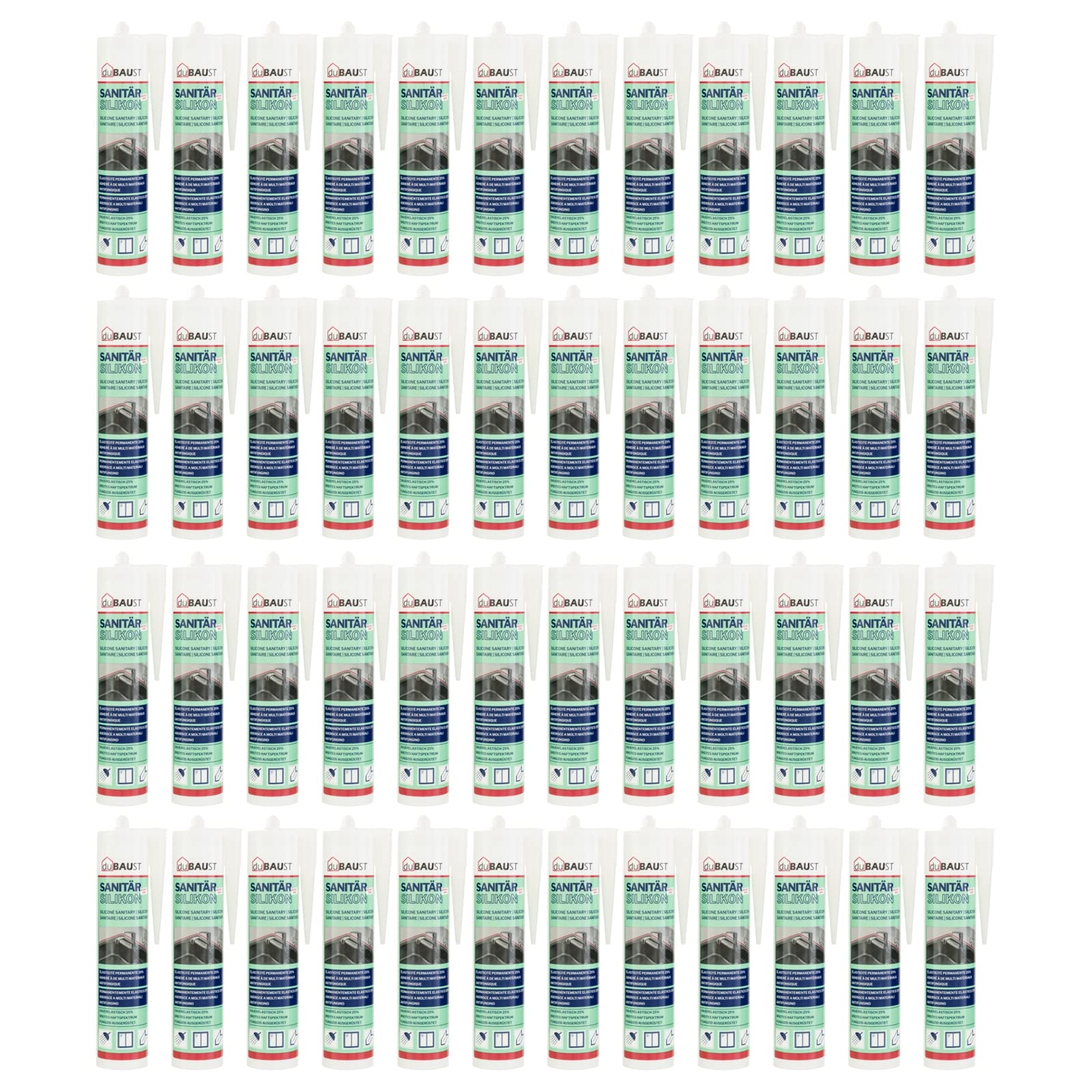 SAS24 - 48 cartuchos de silicona sanitaria (310 ml, elásticos, resistentes al moho, para baño, cocina, ducha, zonas húmedas)