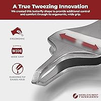 Vista 5 de World's Best Tweezers - Pinzas de mariposa de diamante, pinzas de precisión de punta inclinada de agarre ancho para depilación de cejas, facial