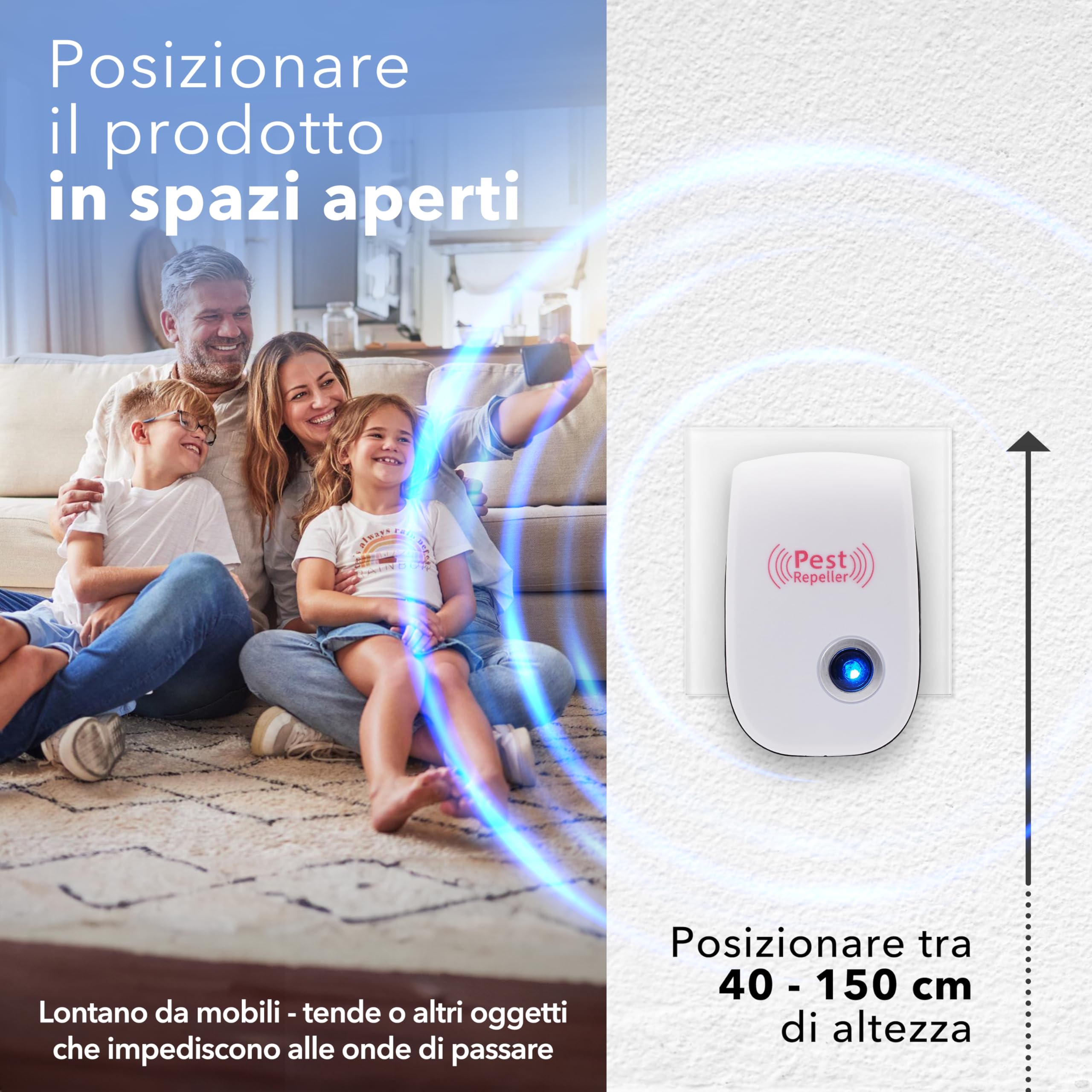 Repellente Ultrasuoni Interno per Topi, Zanzare, Mosche, Formiche e Insetti Vari - Antizanzare Ultrasuoni da Interno Inodore, Silenzioso e Innocuo per Animali Domestici, Bambini e Adulti