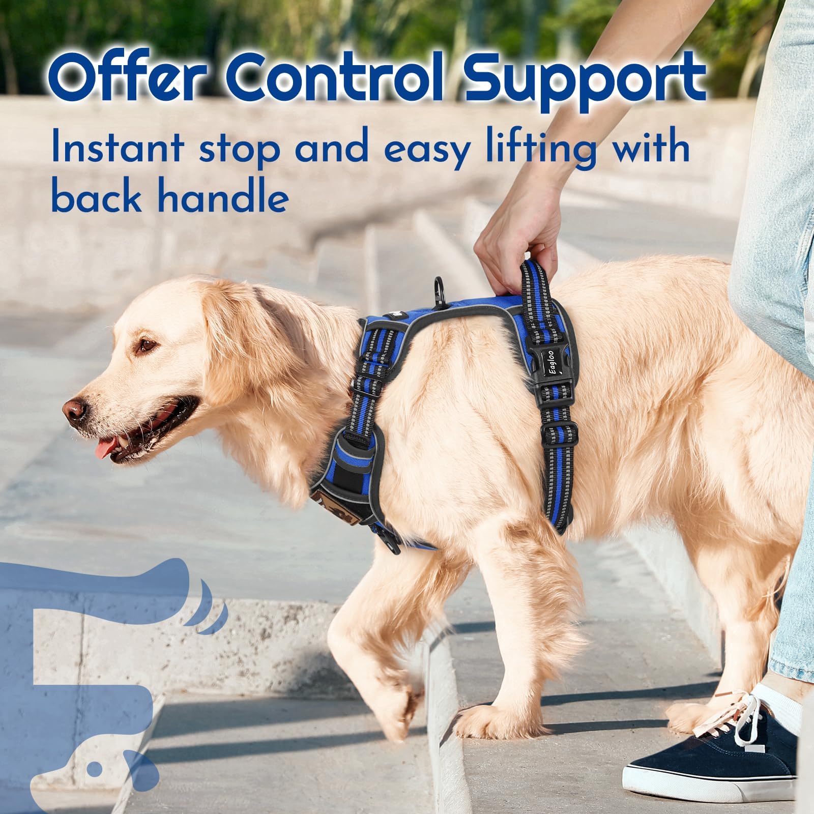 Eagloo Harnais pour chiens de grande taille, harnais réglable anti-traction pour chien avec 3 boucles, harnais rembourré doux, facile à promener avec poignée, gilet réfléchissant anti-étranglement