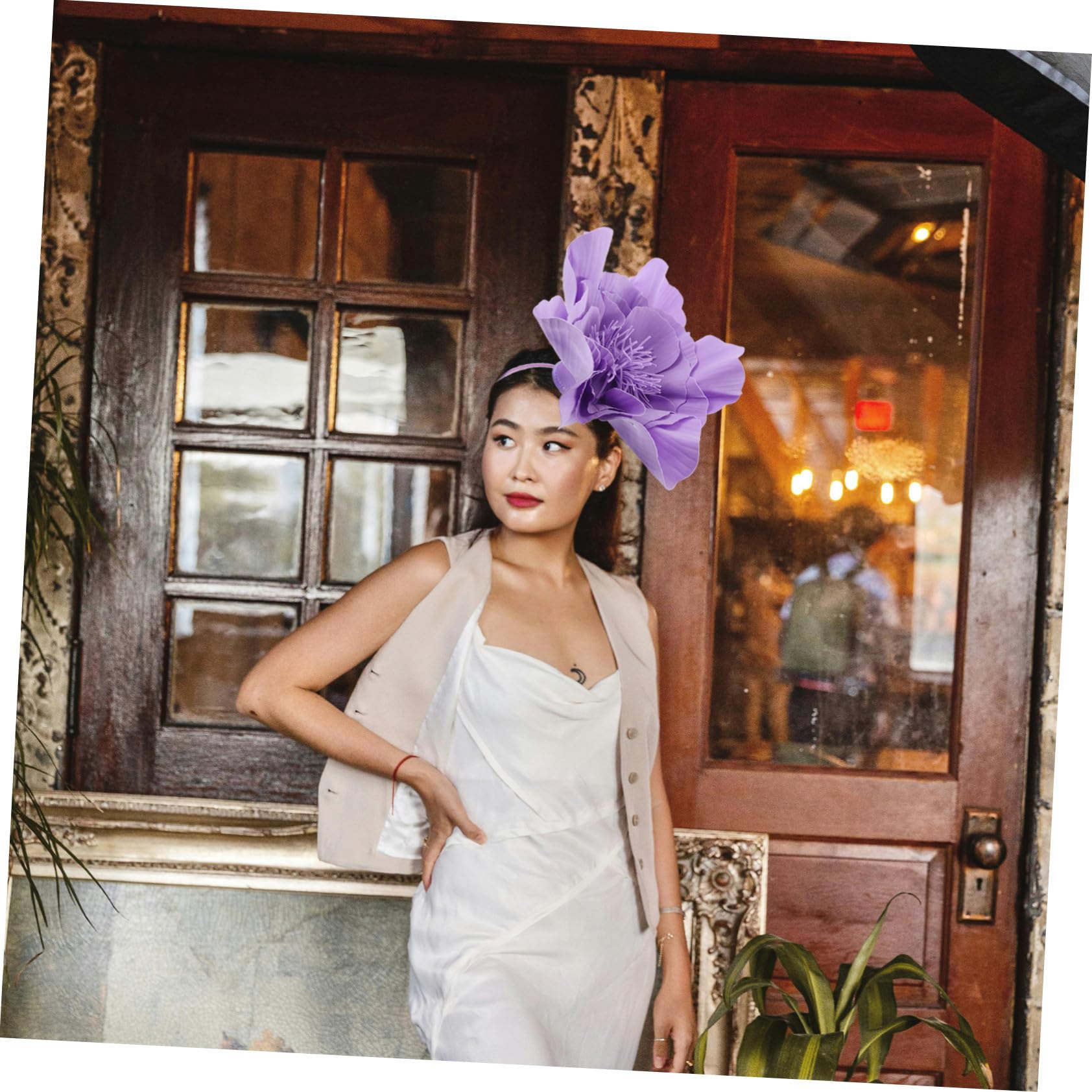 Gatuida Diadema con Gran Flor Artificial Morada Tocado Floral Elegante para Mujer Accesorio de Pelo para Bodas Fiestas y