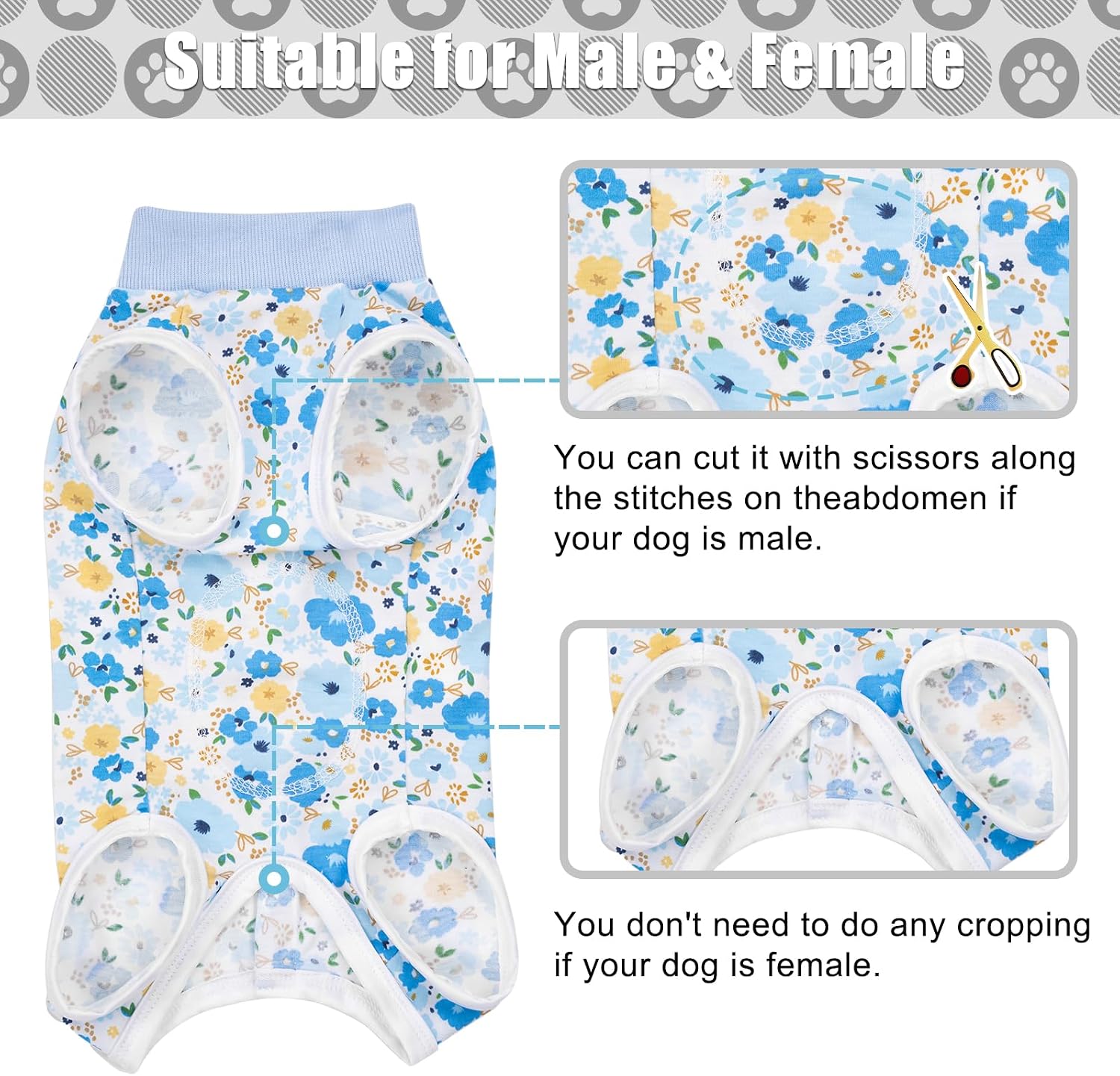 FEimaX Dog Surgery Recovery Suit Female and Male Spay with Pee Hole, Pet Body Suits for Puppy After Spayed, Neuter Surgical Onesie for Small and Medium Dogs Cats, Alternative Bandages E-Collar & Cone