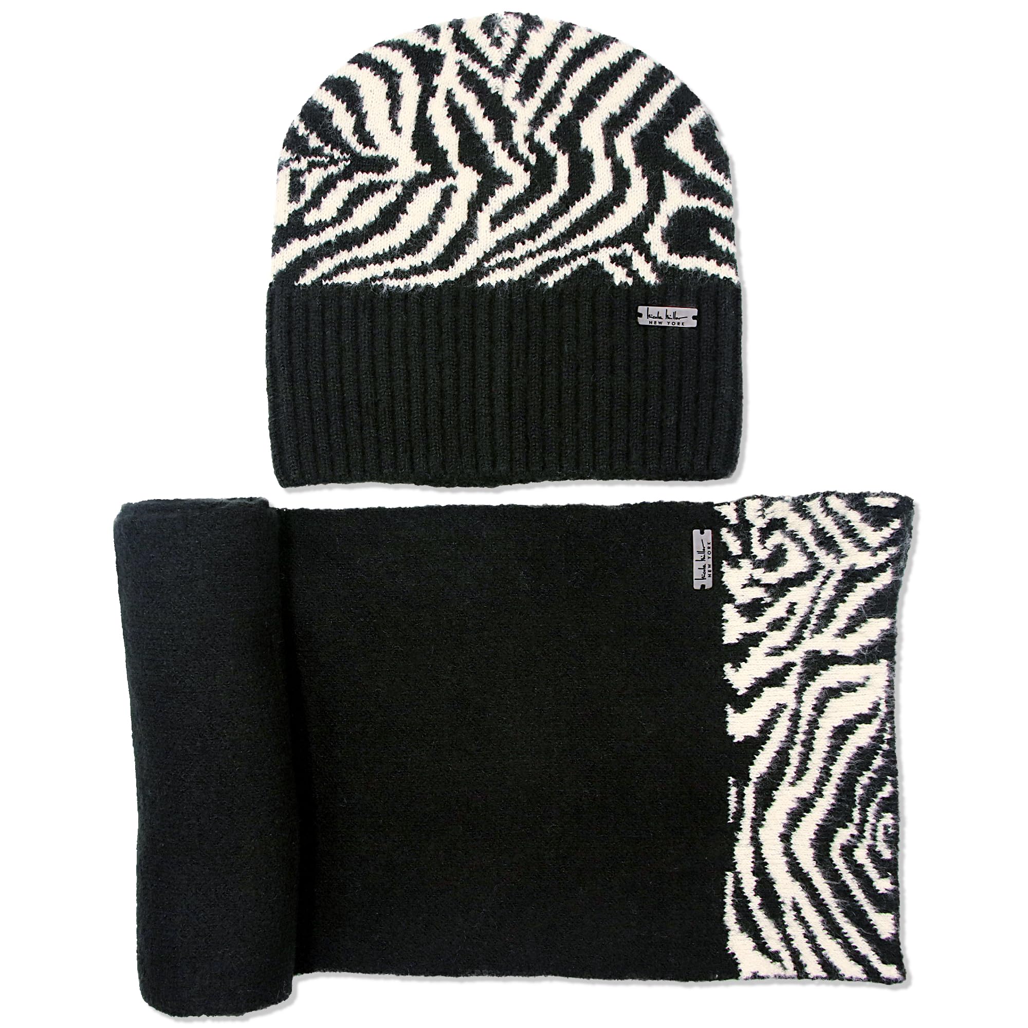 Nicole Miller New York womens Hanging Scarf and Beanie Hat Set