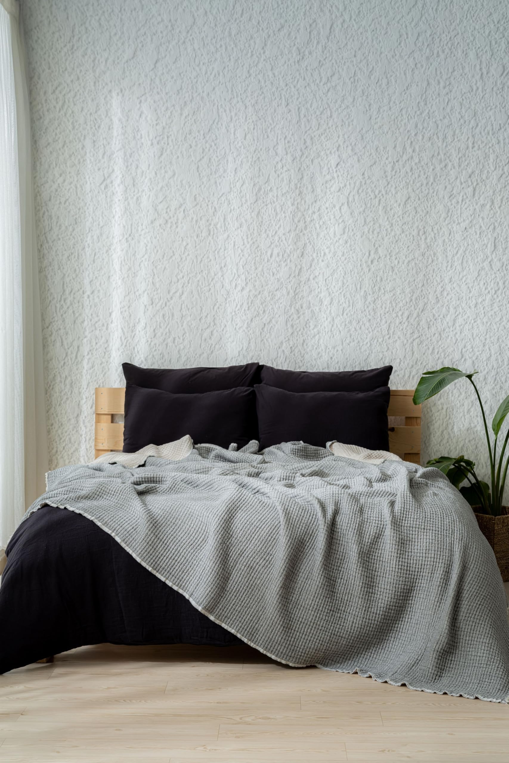 RAYME TEKSTİL - Müslin 7 Katlı Lira Serisi Yorgan Çift Kişilik 240x260cm (Çift Taraflı) (Siyah-Gri, Battal Boy 240x260 cm)