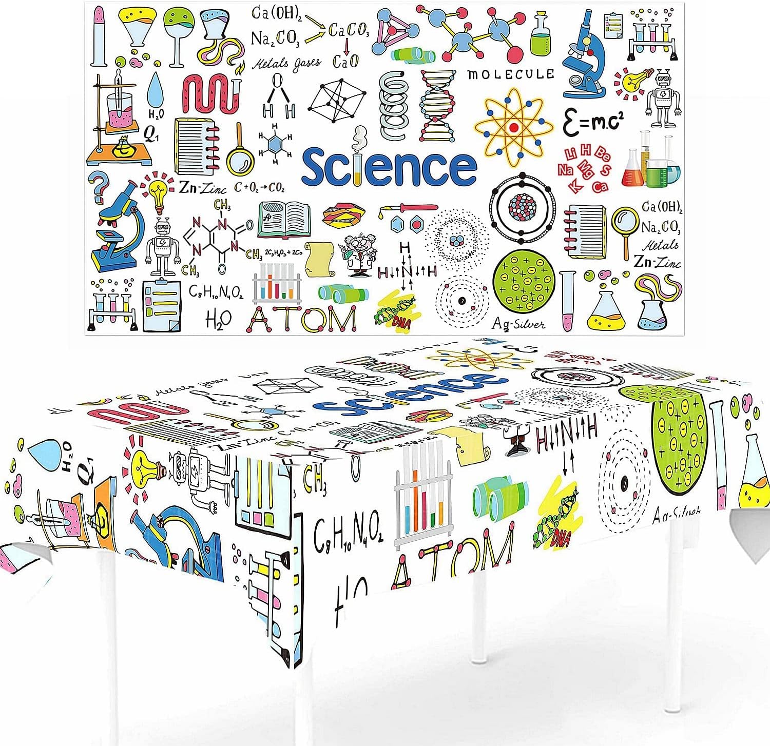 – 1pc Oxford Cloth Bright Color Science Themed Table Cover Science Table Decoration Chemistry Geometry Astronomy Biology Physics Themed Tablecloth for Birthday Science Lab Party Classroom Event