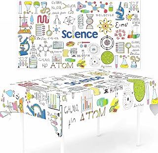 1pc Oxford Cloth Bright Color Science Themed Table Cover Science Table Decoration Chemistry Geometry Astronomy Biology Physics Themed Tablecloth for Kids Birthday Science Lab Party Classroom Event