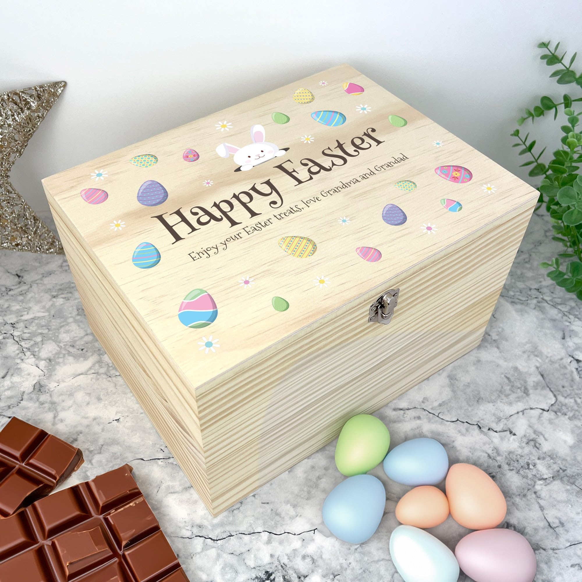 Cesta de madera personalizada para huevos de Pascua – Nombre individual, regalo de Pascua, cesta de Pascua, golosinas de Pascua, niños, Pascua, Pascua, Pascua, decoración de Pascua, 30 x 22,9 x 18 cm