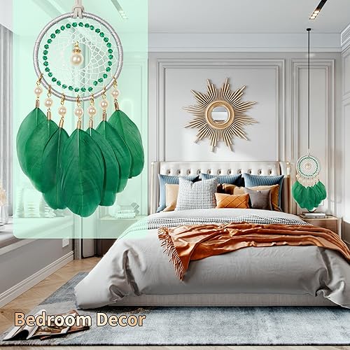 Miniatura 3 de Mini atrapasueños  Pluma de ganso con perla de lujo, cuero natural, pequeño atrapasueños hecho a mano para dormitorio, atrapasueños para niñas,