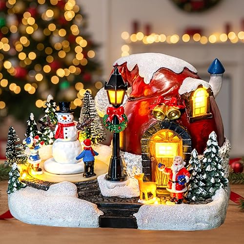 Colección animada de figuras musicales de muñeco de nieve de Navidad, casas de pueblo de Papá Noel, colección de figuras iluminadas para decoración