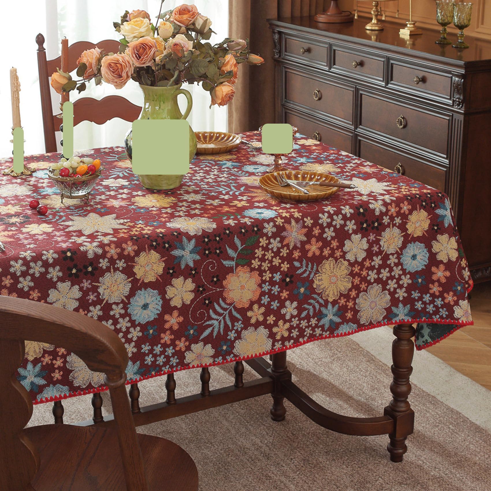 JUXDZISHW Floral Rectangle Tablecloth Farmhouse Vintage Flower Print Table Cloth