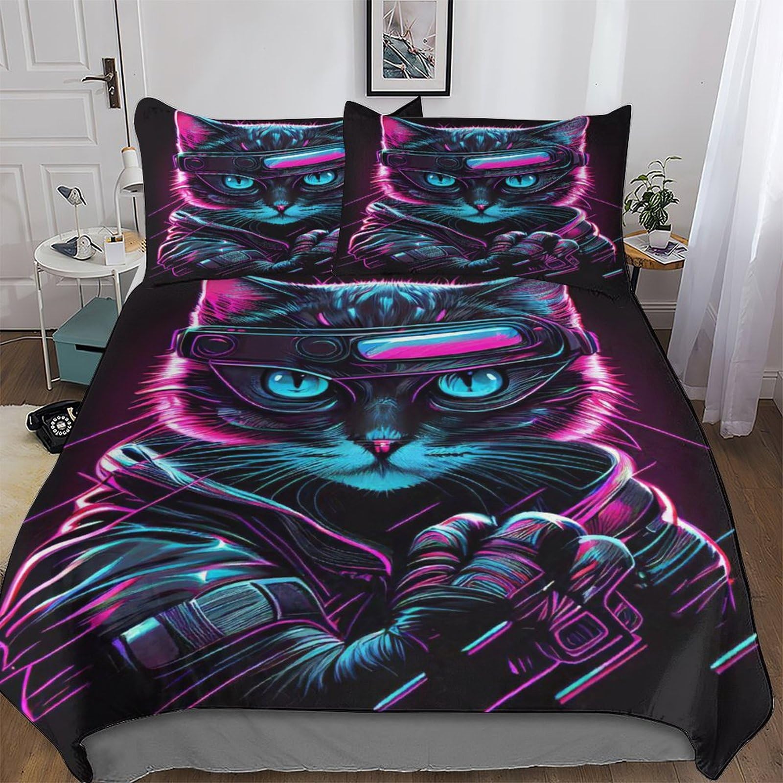 Housse de couette chat hypoallergénique 220x240 cm contre les draps rêches