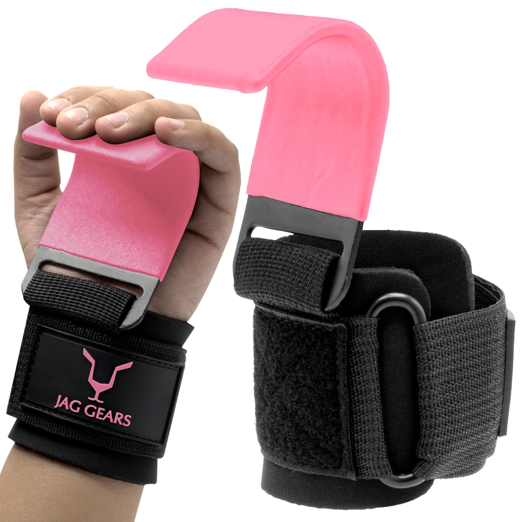JAG GEARS Weight Lifting Hooks for Gym training, 8mm Thick Padded Neoprene with Double Stitching, Weight lifting, and Muscle Building for Men and Women (Pink)