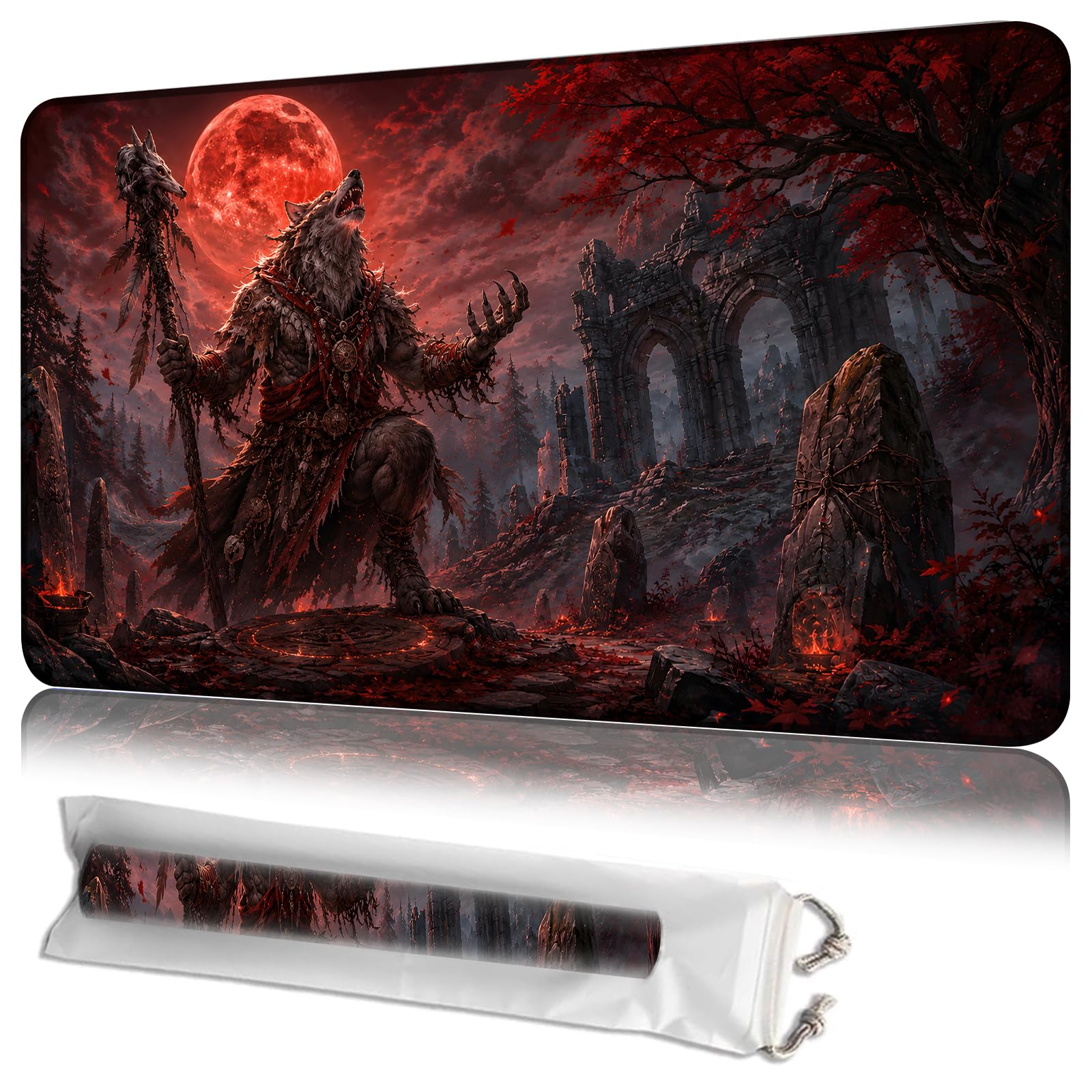 JANENFNA MTG Playmat 24 x 14 in with Storage Bag, Non-Slip Rubber Base