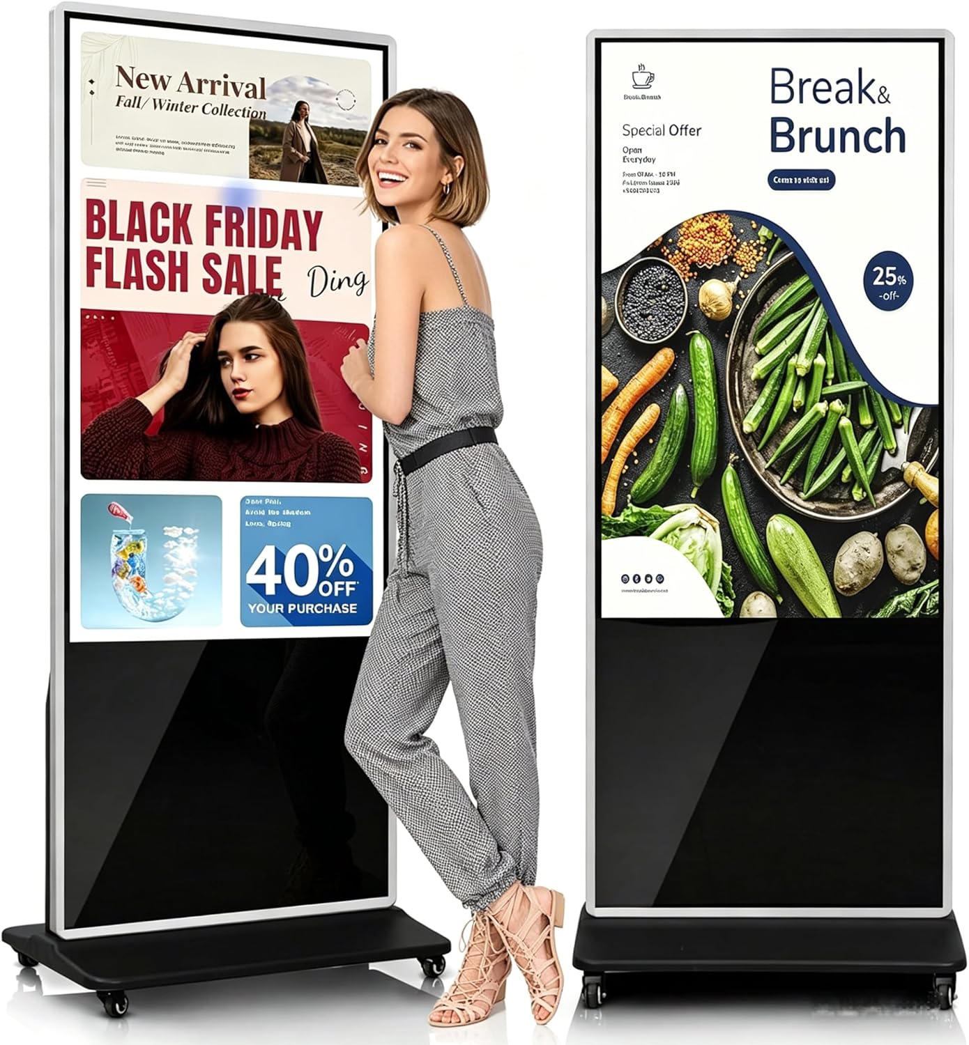 55'' Floor Standing Digital Signage Kiosk, 4K LCD Touchscreen Display with Android 14.0, 4+32GB, HDMI, WiFi, Bluetooth