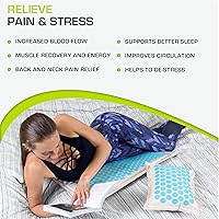Vista 4 de ProsourceFit Ki Acupressure Mat and Pillow Set with 100% Natural Linen for Back/Neck Pain Relief and Muscle Relaxation Natural Aqua