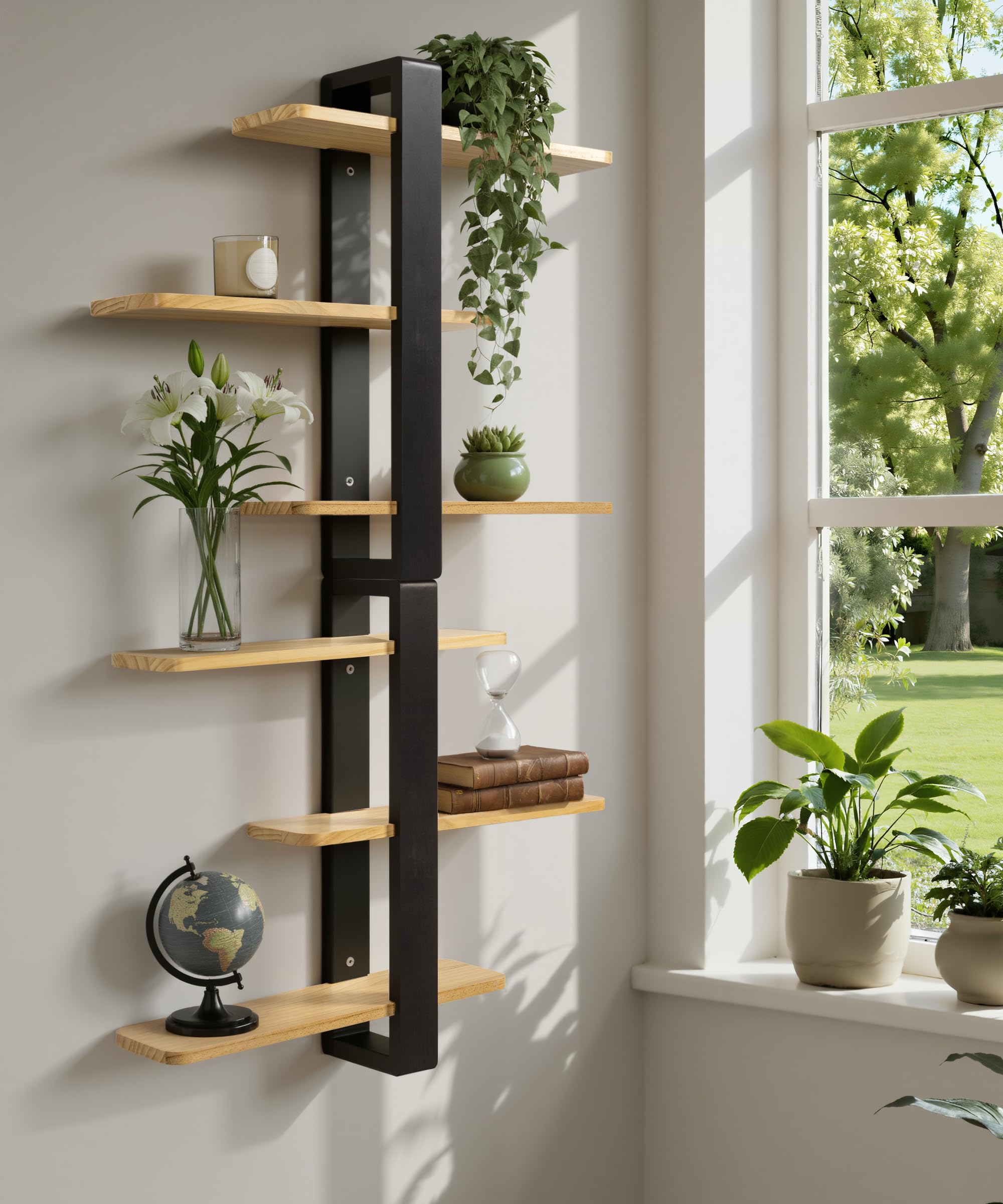 SUMGAR Wandregal Holz, dekoratives Hängeregal mit 3 Ablagen, 50 x 58 cm | Aus massivem Kiefernholz mit drei abnehmbaren Böden; zur Wandmontage für Bücher und Deko in Wohn- und Schlafzimmer.