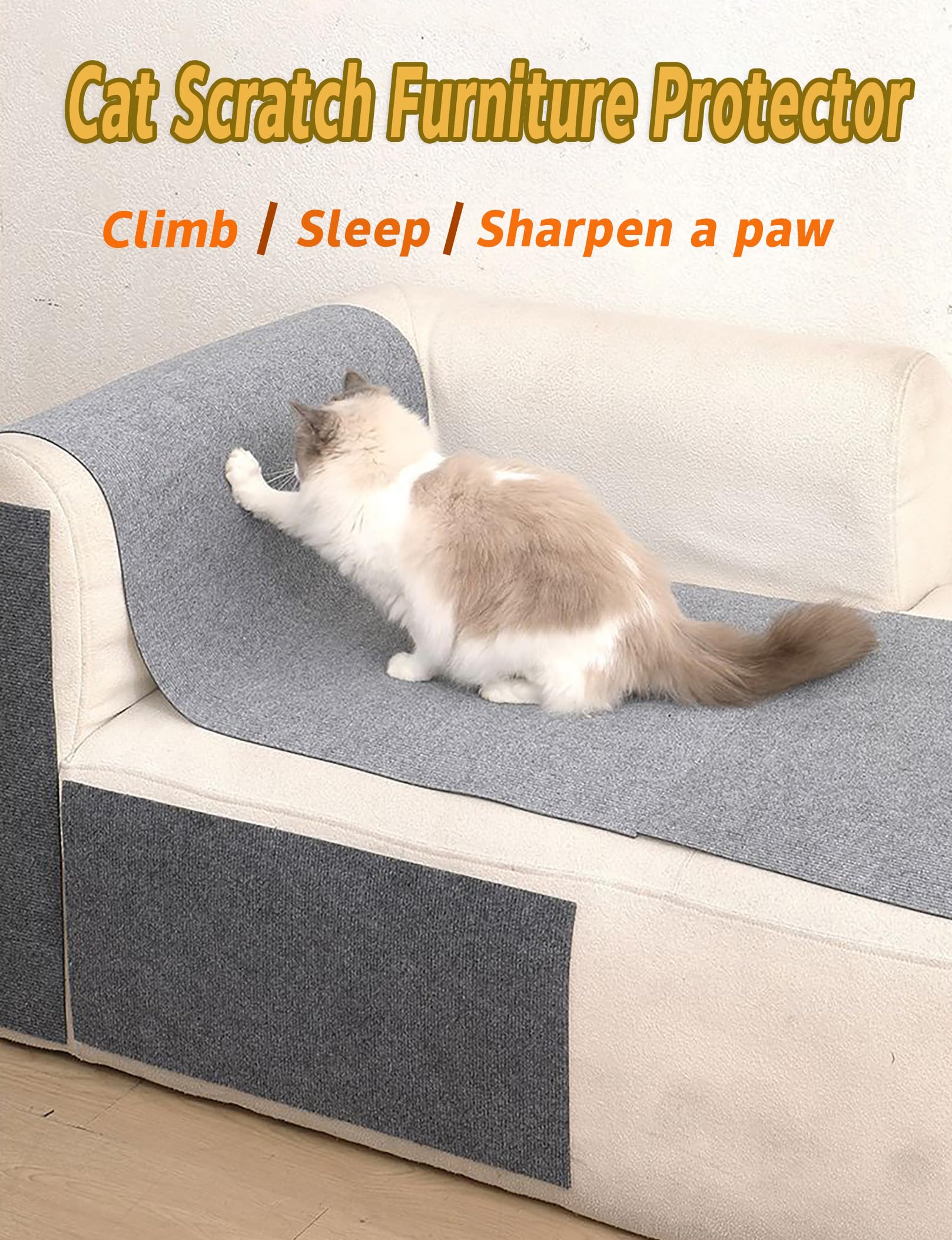 Cat Scratch Furniture Protector,2Roll Cat Carpet Self-Adhesive Cat Wall Scratcher Pad, Sofa Couch Corner Guards from Cat Claws,Cuttable Mats for DIY Cat Climbing Wall Tree Tower,78.7