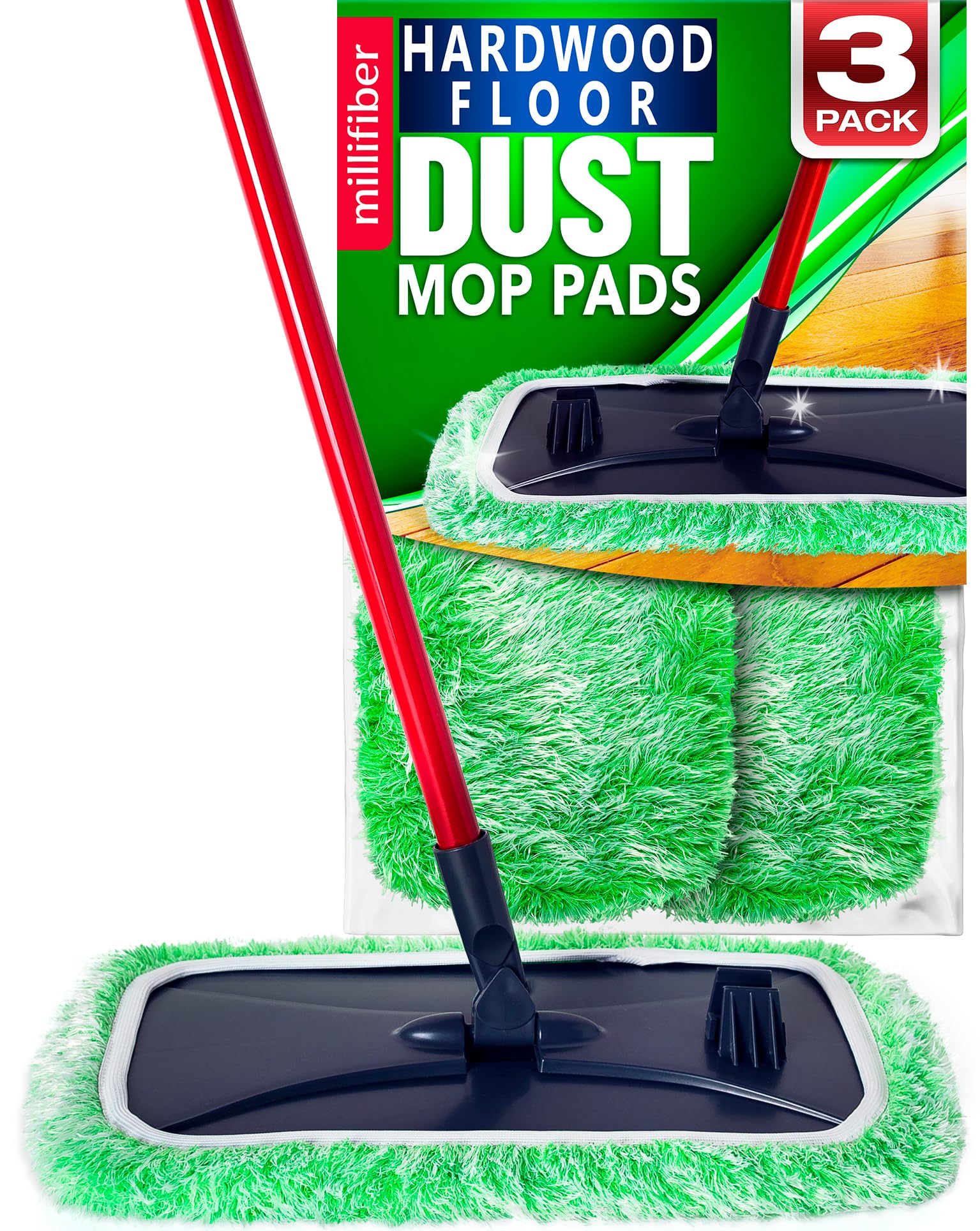 Millifiber Recambio de plumero de piso de 15 x 8 pulgadas, repuesto de plumero resistente para mascotas, compatible con todos los cabezales de fregona de 15 x 8, paquete de 3 (mopa no incluida)