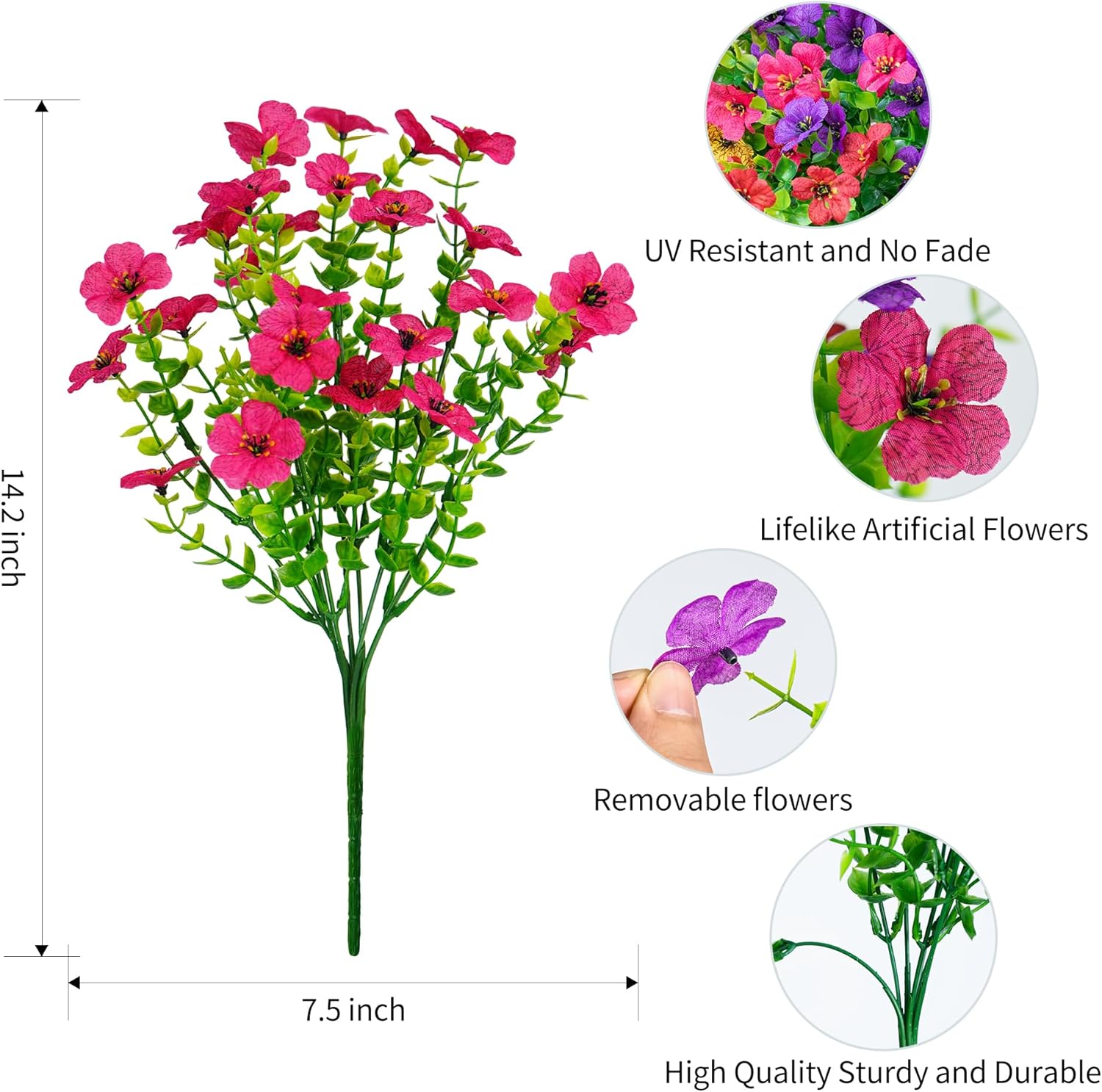 Artificial Fake Flowers Plants for Outdoors Spring Summer Decor,16 Bundles Faux Flowers Plant Silk Daisy UV Resistant for Outside Planters Front Porch Patio Yard Garden Home(Red,Purple,Yellow,Fuchsia) - Image 5