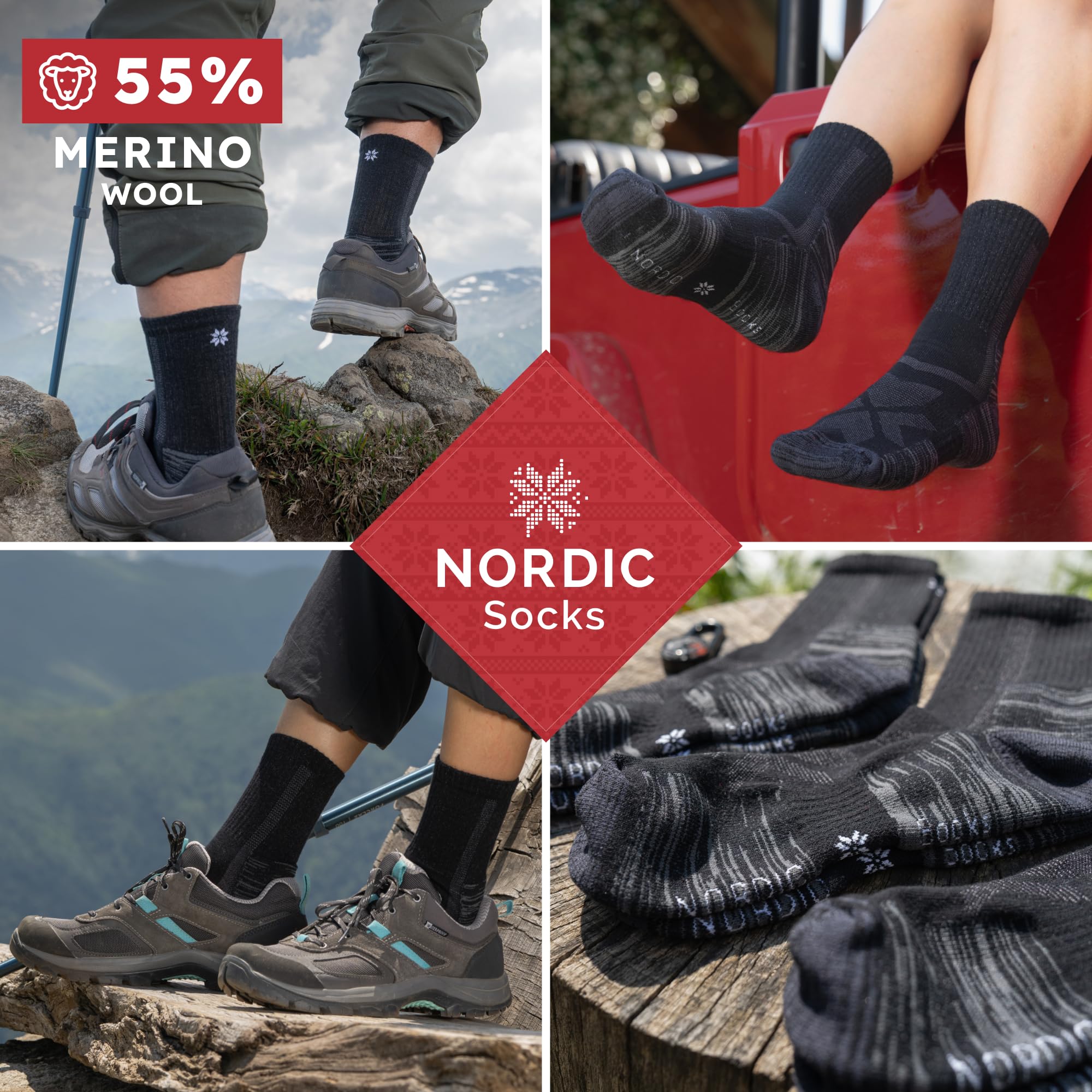 NORDIC Socks Hiking Socken Merinowolle 5er-Pack | Anti-Blasen, Feuchtigkeitsableitend, Geruchshemmend
