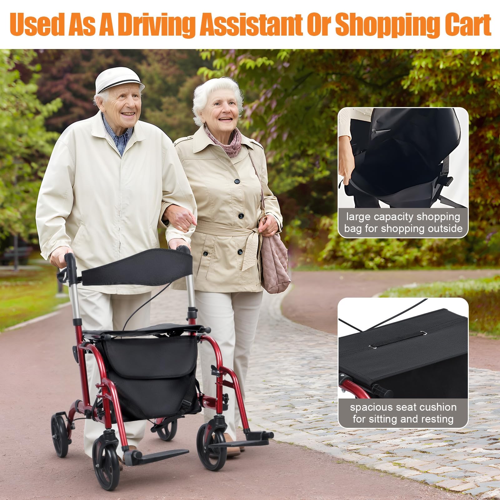Andador con ruedas para personas mayores, ligero y plegable con bolsa de almacenamiento, altura ajustable mejorada, andador de 4 ruedas con asiento y frenos para personas mayores y adultos,