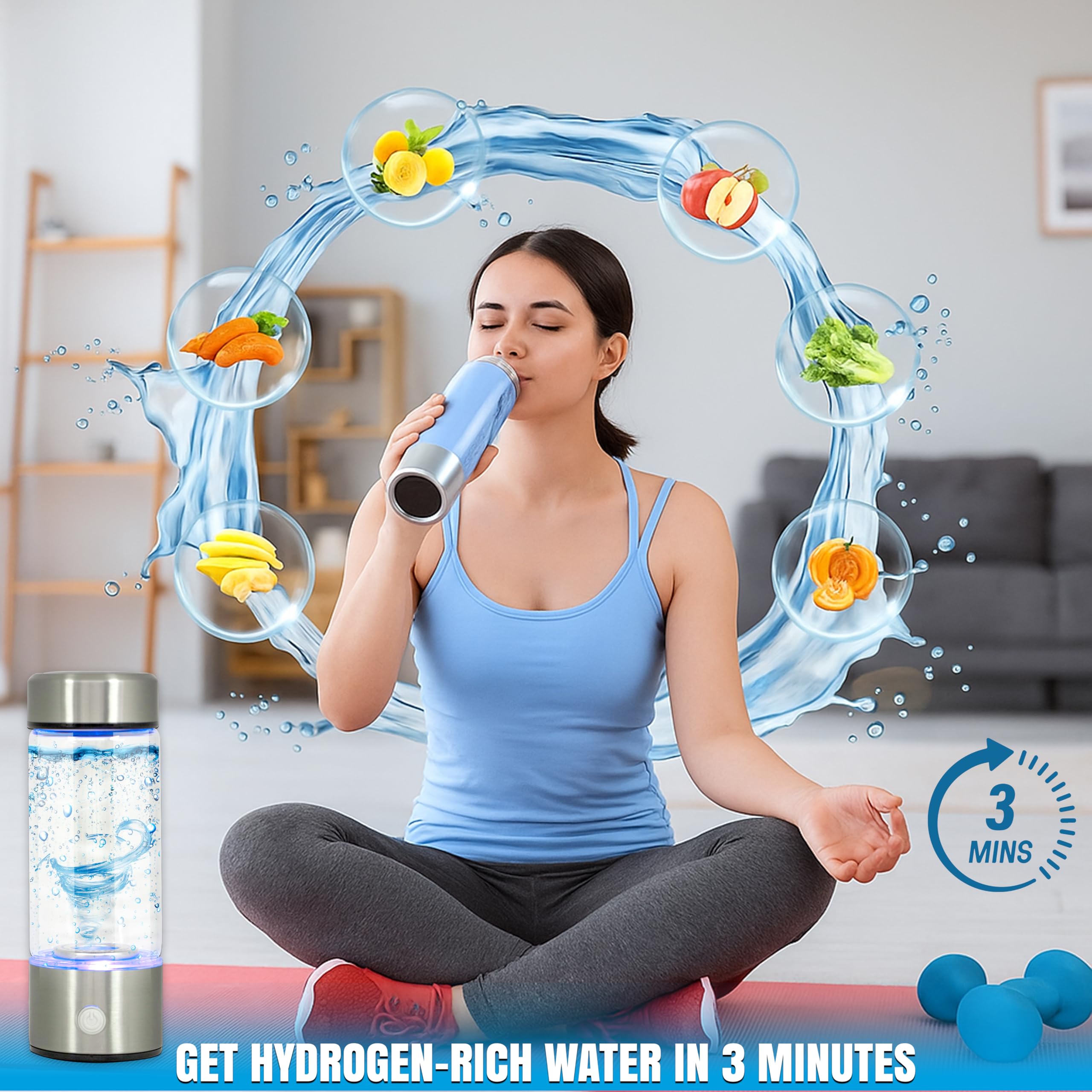 Generador de botella de agua de hidrógeno – Hidrogenación rápida de 3 minutos 1680 PPB, tecnología SPE PEM – Capacidad de 420 ml – Máquina ionizadora recargable portátil – Regalo de atención médica