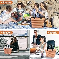 Vista 6 de Bolsa térmica grande aislada azul de 30 latas de 18 L, a prueba de fugas, suave bolsa de asas aislada, bolsa de comestibles reutilizable, lonchera