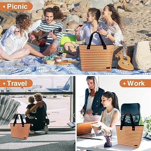 Miniatura 6 de Bolsa térmica grande aislada azul de 30 latas de 18 L, a prueba de fugas, suave bolsa de asas aislada, bolsa de comestibles reutilizable, lonchera