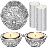 Jewish Shabbat Metal Travel Candle Holders Silver Travel Size Jerusalem Candlesticks with 10 Pcs Mini Tealight Candles Small White Votive Tea Lights Candles Unscented Set for Home Shabbat