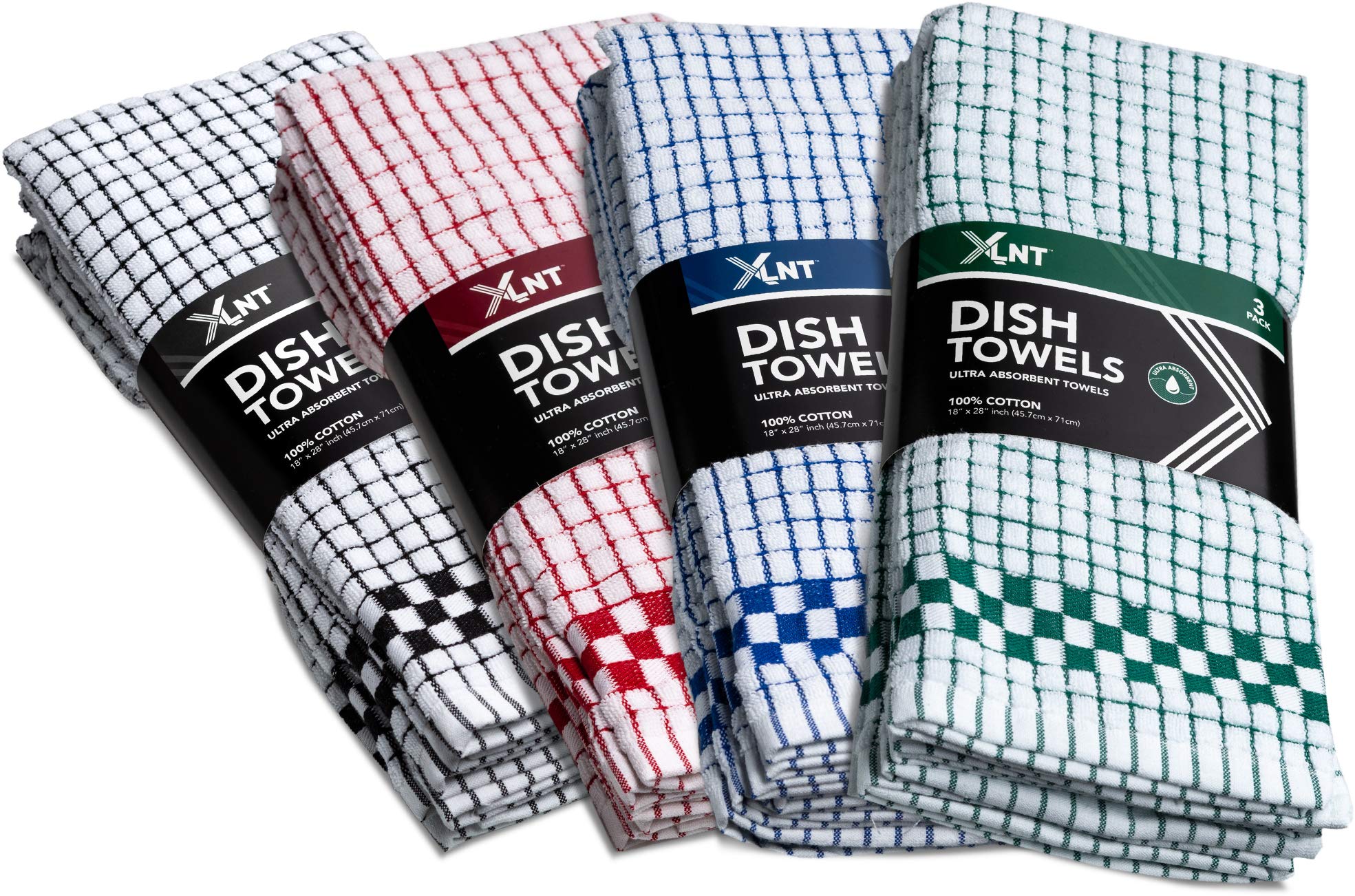 XLNT Lot de 9 torchons de cuisine ultra absorbants 100 % coton pelucheux durables avec point de boucle Vert 45,7 x 71,1 cm