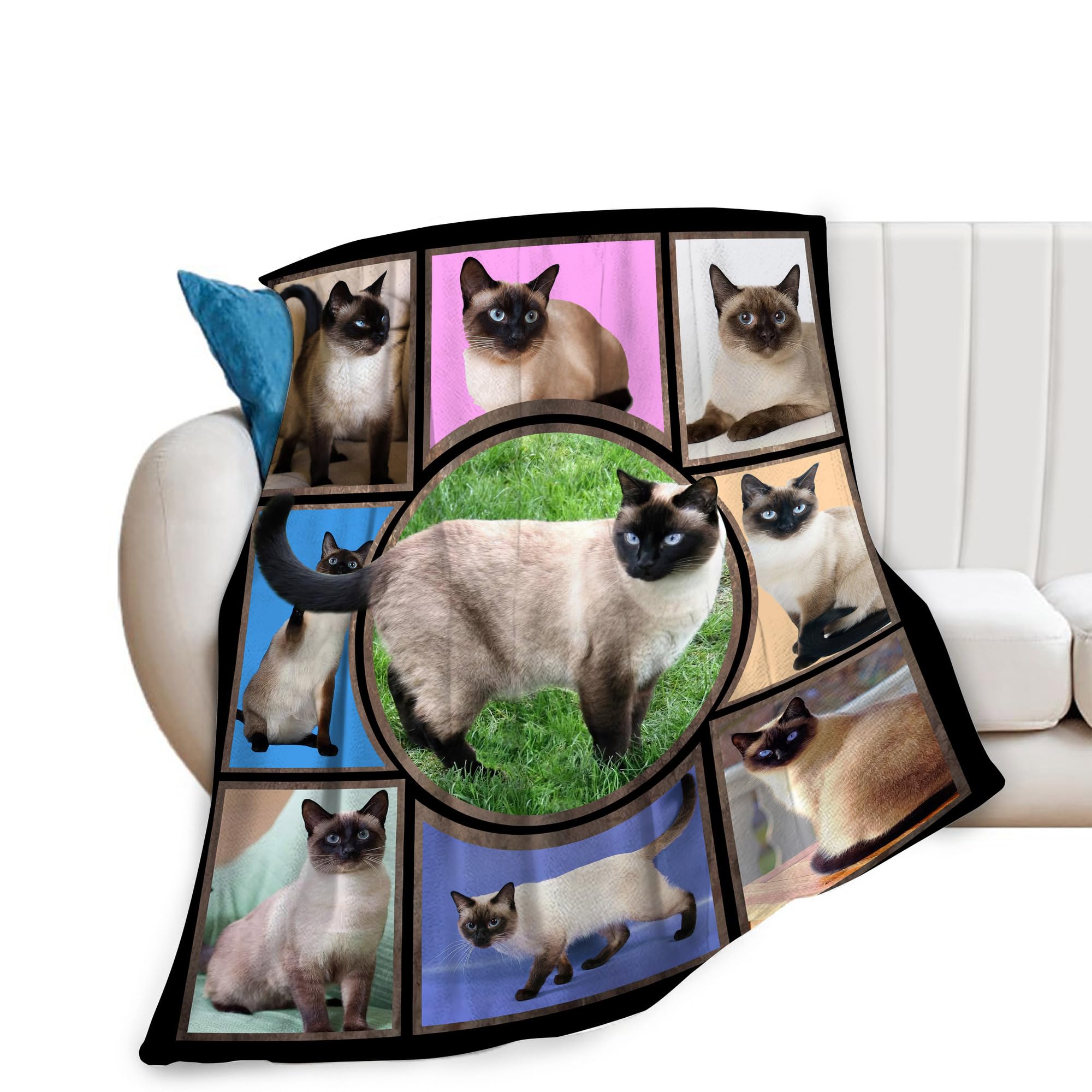 Siamese Kitten Blanket Siamese Kitten Cat Gifts for Girls Boys Woman Kids Siamese Kitten Cat Lover Throw Blankets Soft Blanket Warm Fleece Flannel Plush Blankets for Bed Sofa Couch 40"x50"