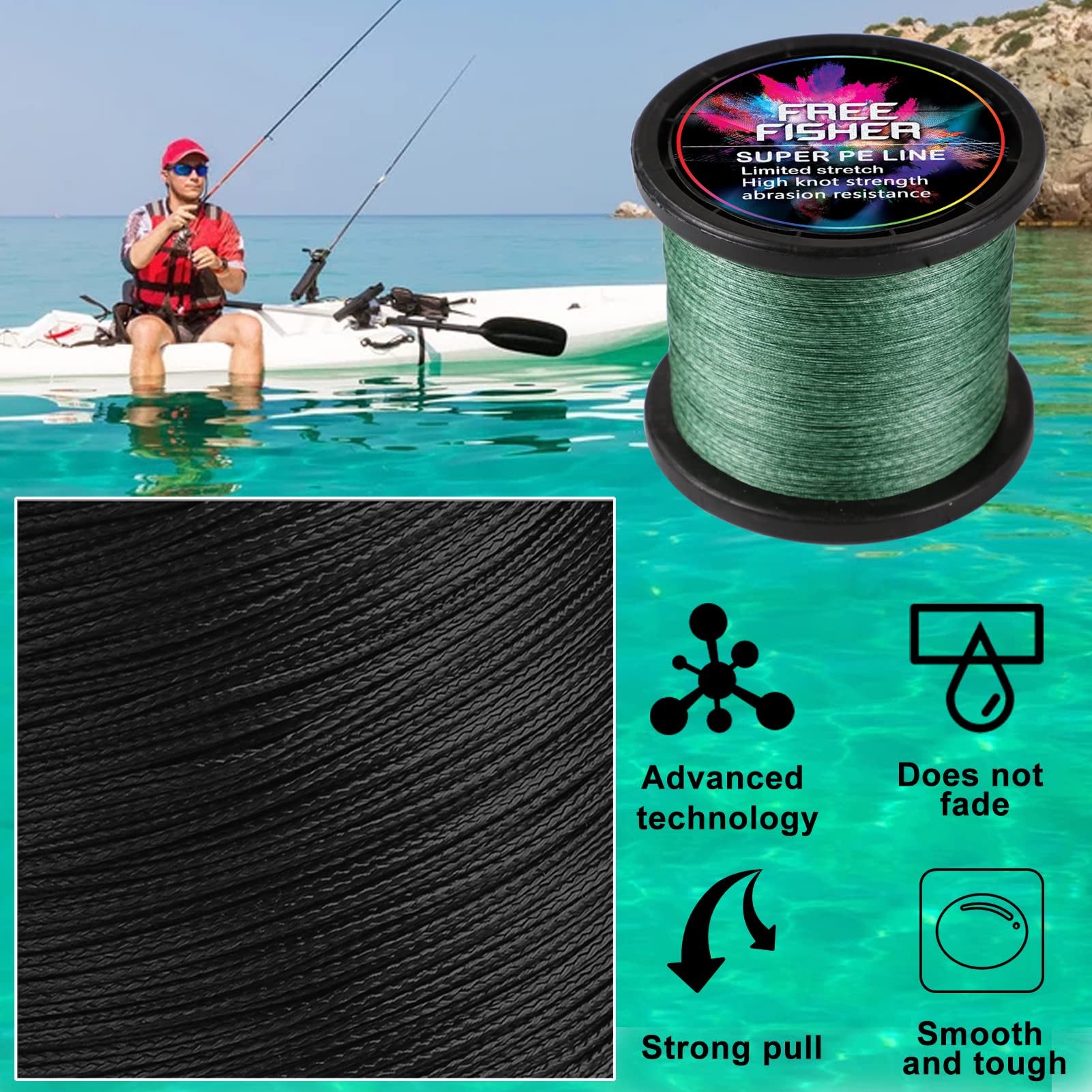 Sedal Trenzado Pesca 300m/1000m 8 Trenzados Resistentes Desgaste Suaves Hilos de Pesca PE Fuerte Tensión Línea Mar Pesca Línea 5.4-90kg, Verde Militar (1000m), 12# (0.60mm/61kg)