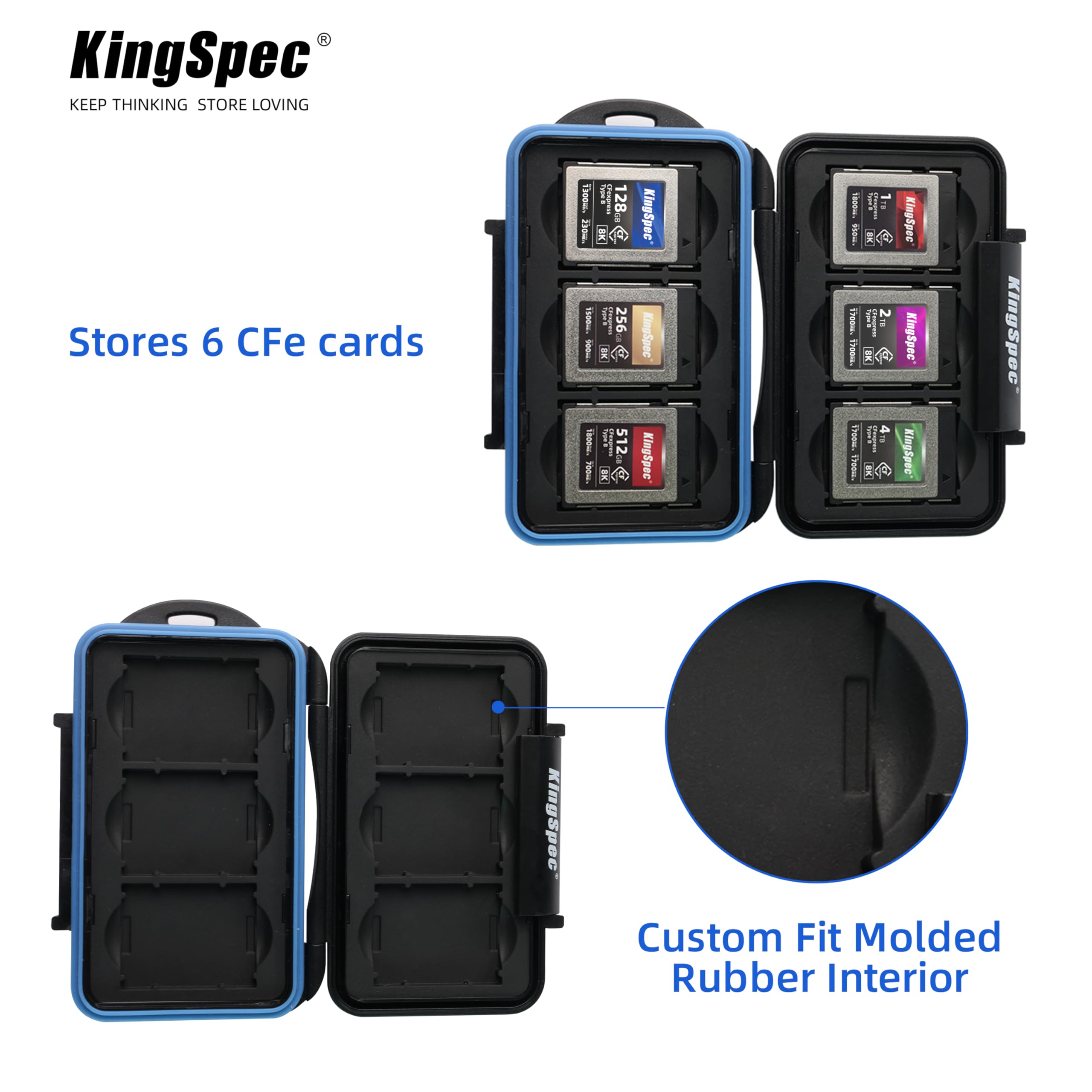 KingSpec Custodia per schede di memoria: impermeabile, resistente alle intemperie, chiusura a pressione, occhiello modellato con moschettone, antiurto, adatto a 6 schede XQD o CF Express di tipo B