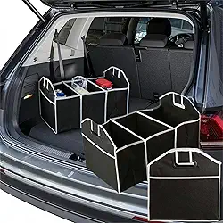 Organizador de porta-malas de carro, compartimentos divididos, alças embutidas, design dobrável, tecido resistente para veículos, casa, viagem, mantimentos e suprimentos