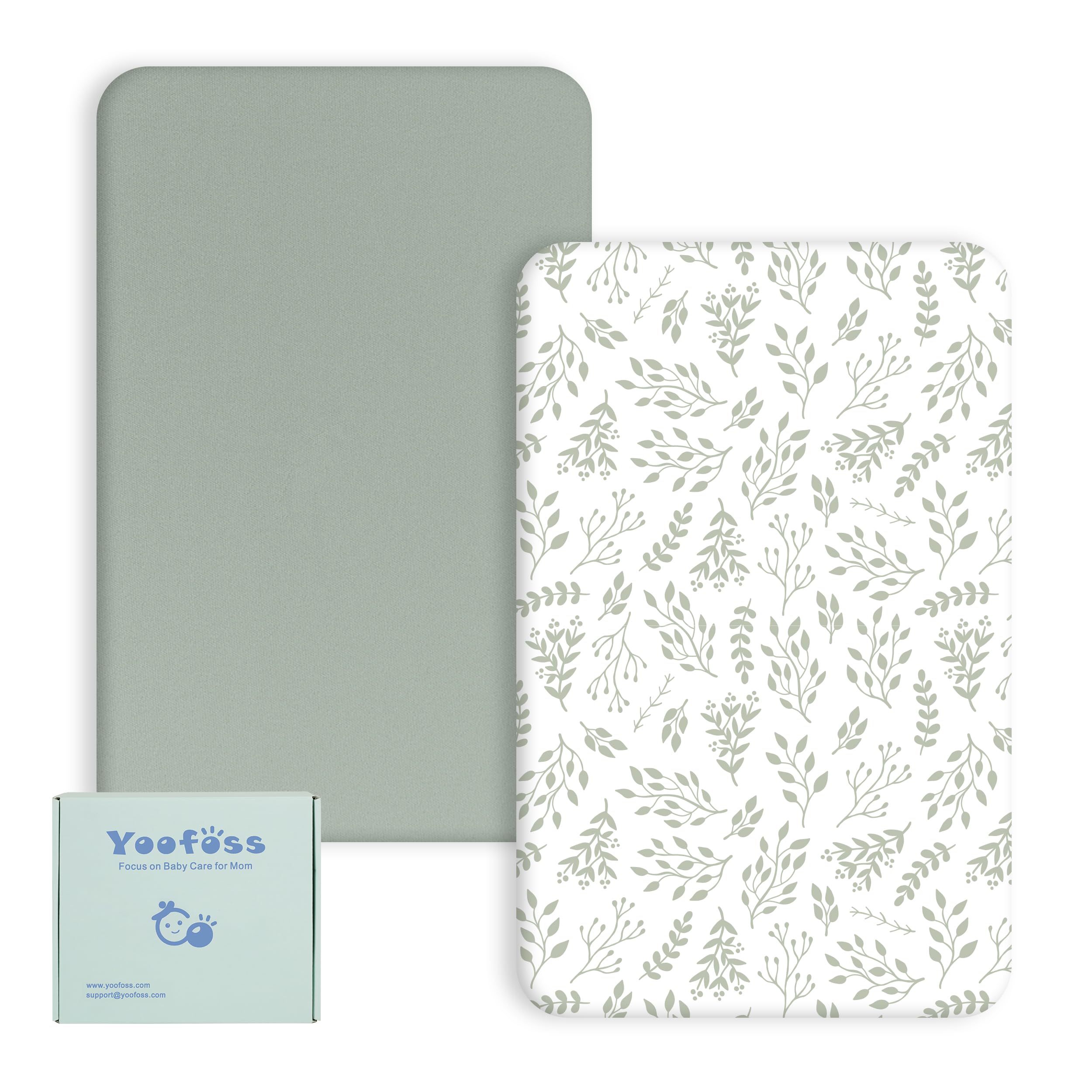 Yoofoss Cot Bed Sheets 65 x 95 cm Fitted Super Soft and Breathable Cot Bed Sheets Cozy Baby Cot Sheets 2 Pack Green and Leaf