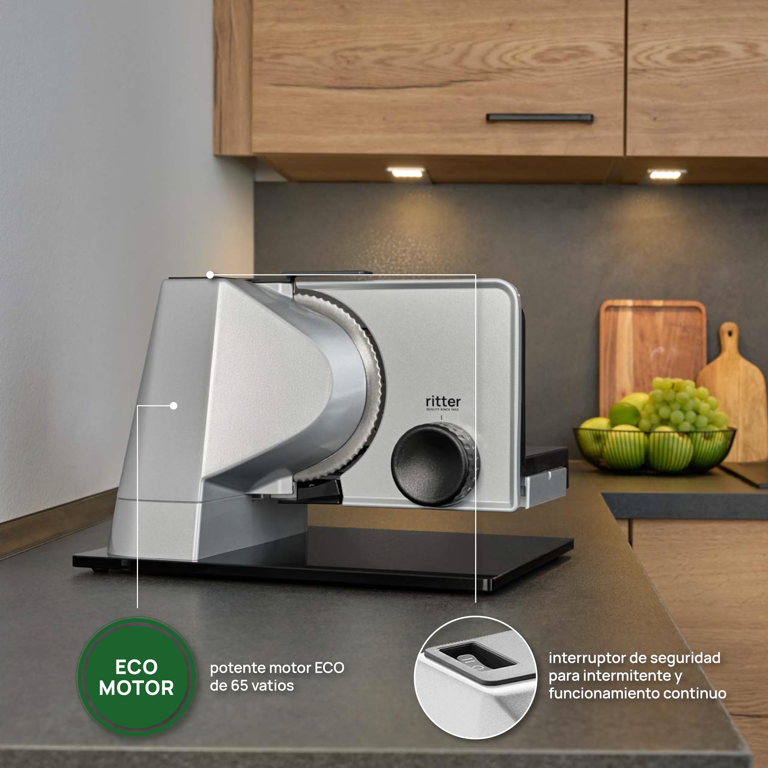 ritter sono 5 Cortadora de Alimentos Eléctrica y Rebanadora de Pan de Metal Macizo con Motor ECO